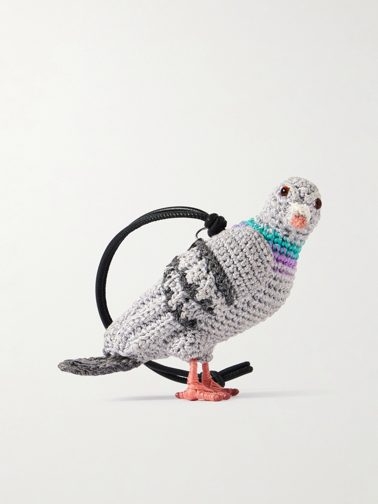 Jw Anderson Pigeon Crocheted Cotton And Leather Bag Charm In Green