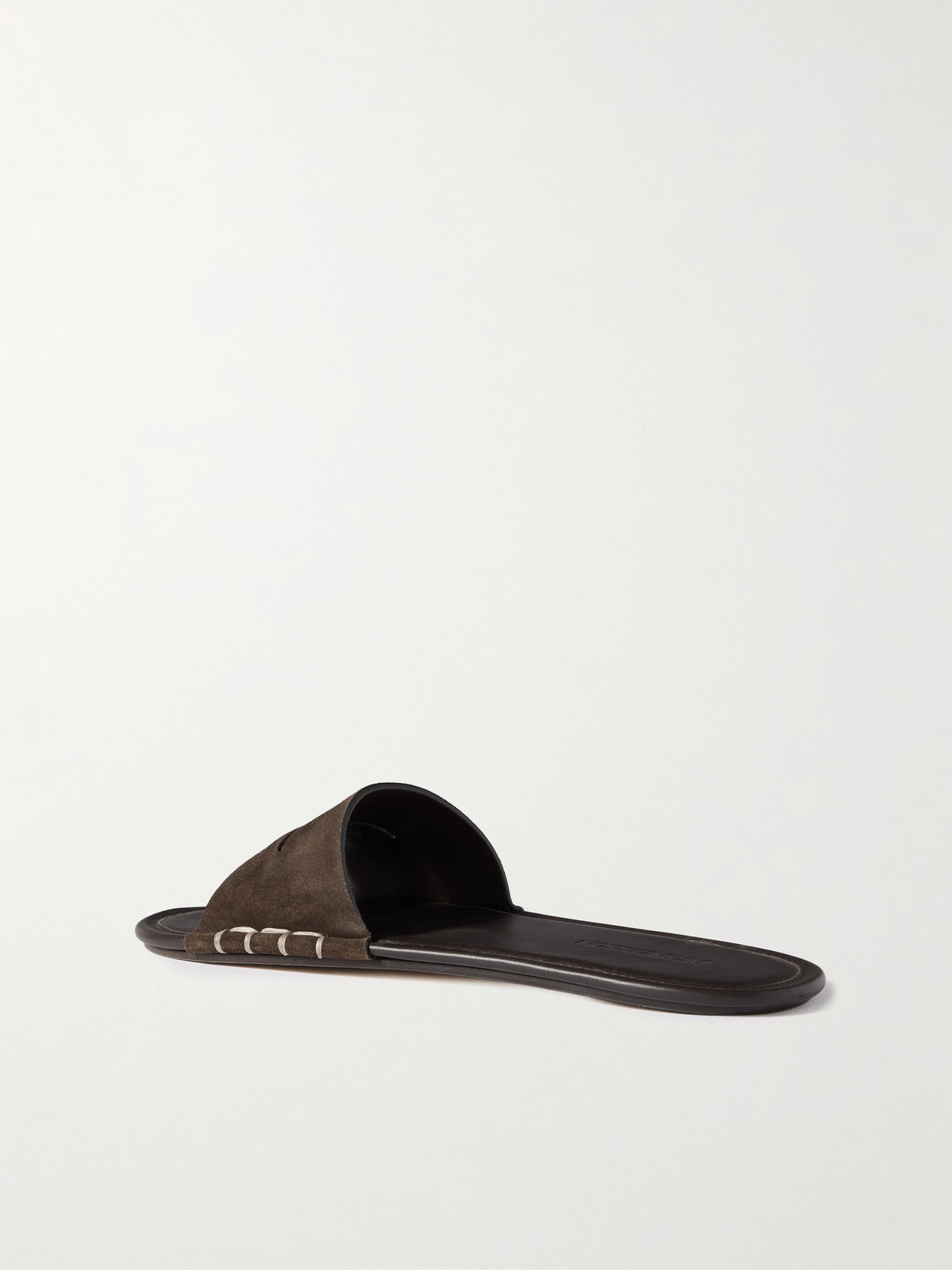 Jw Anderson Loafer Whipstitched Suede Slides In Brown