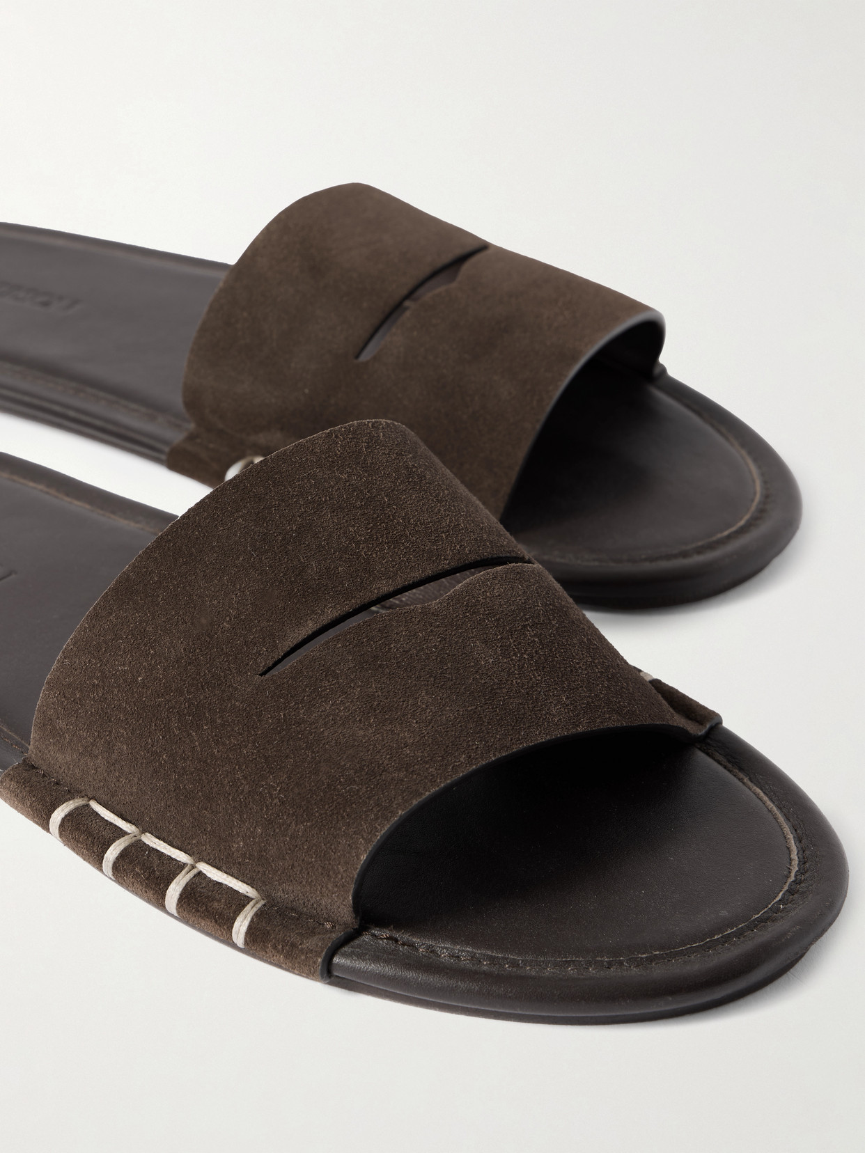 Jw Anderson Loafer Whipstitched Suede Slides In Brown