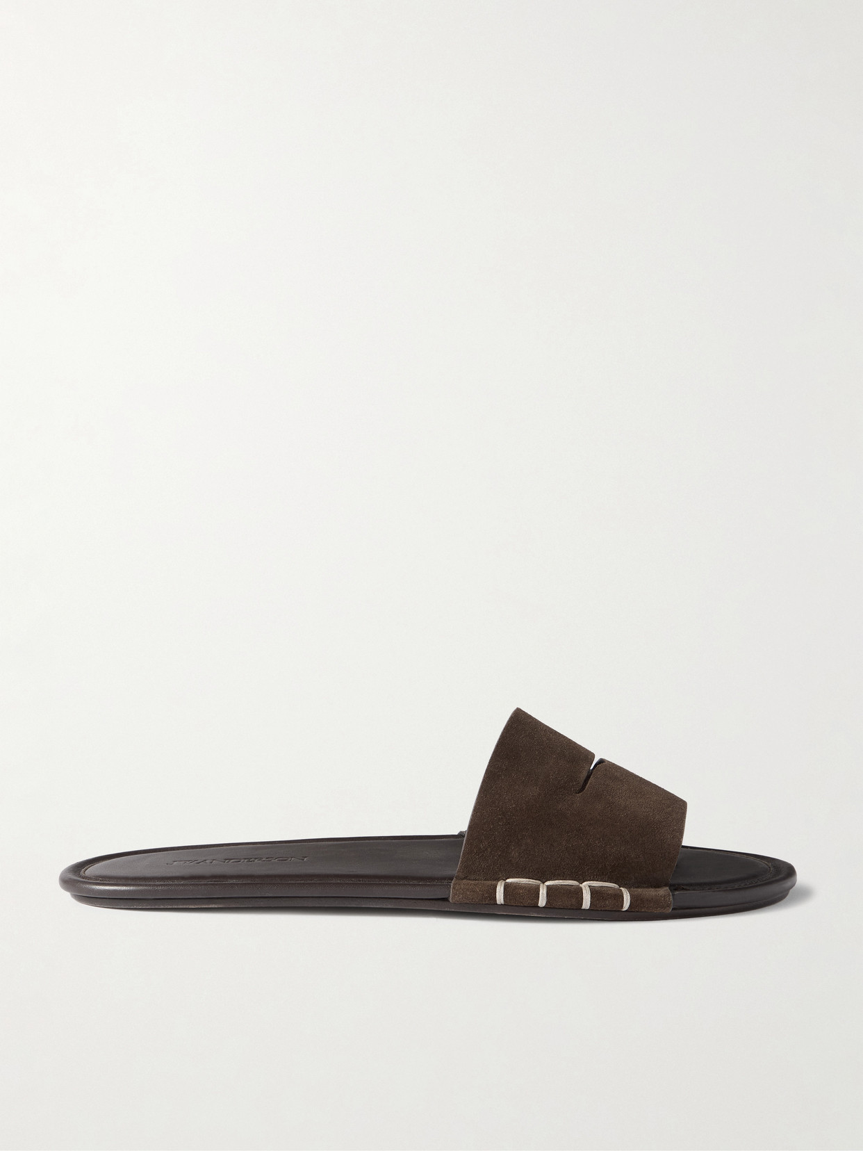 Jw Anderson Loafer Whipstitched Suede Slides In Brown