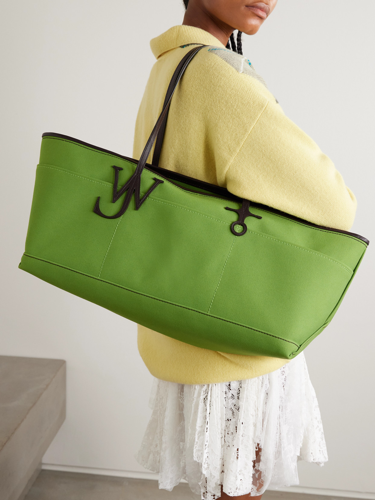Jw Anderson Anchor Leather-trimmed Canvas Tote In Green