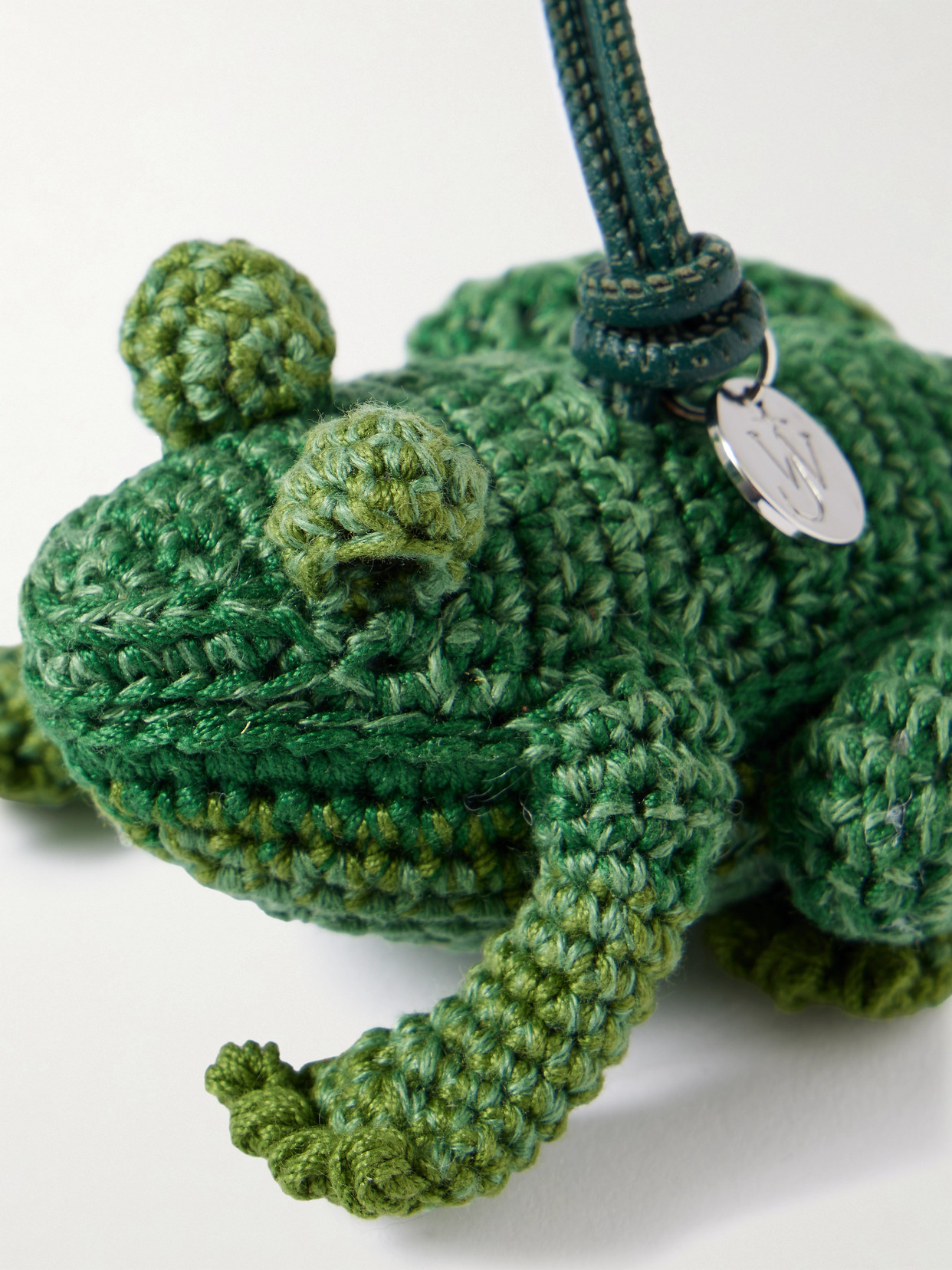Jw Anderson Frog Crocheted Cotton And Leather Bag Charm In Green