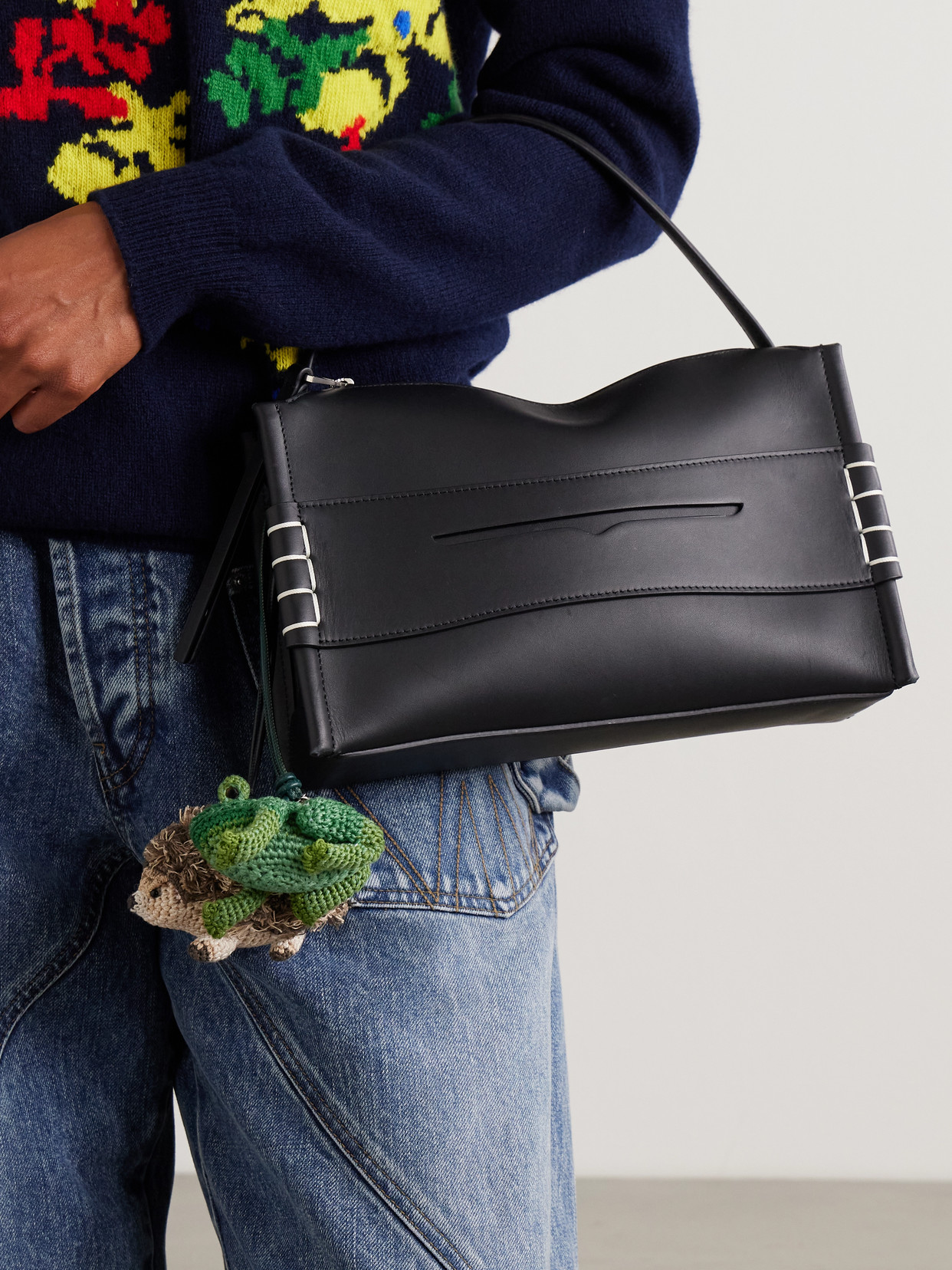 Jw Anderson Frog Crocheted Cotton And Leather Bag Charm In Green