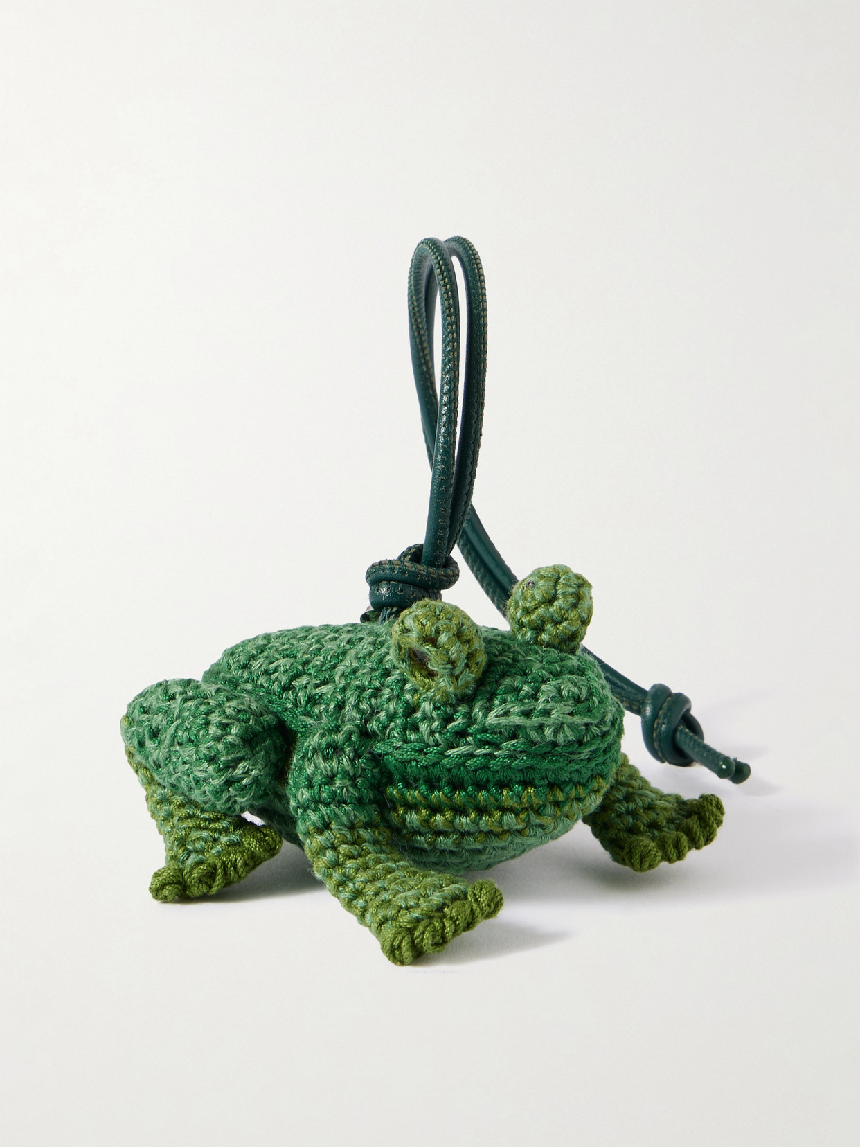 Jw Anderson Frog Crocheted Cotton And Leather Bag Charm In Green