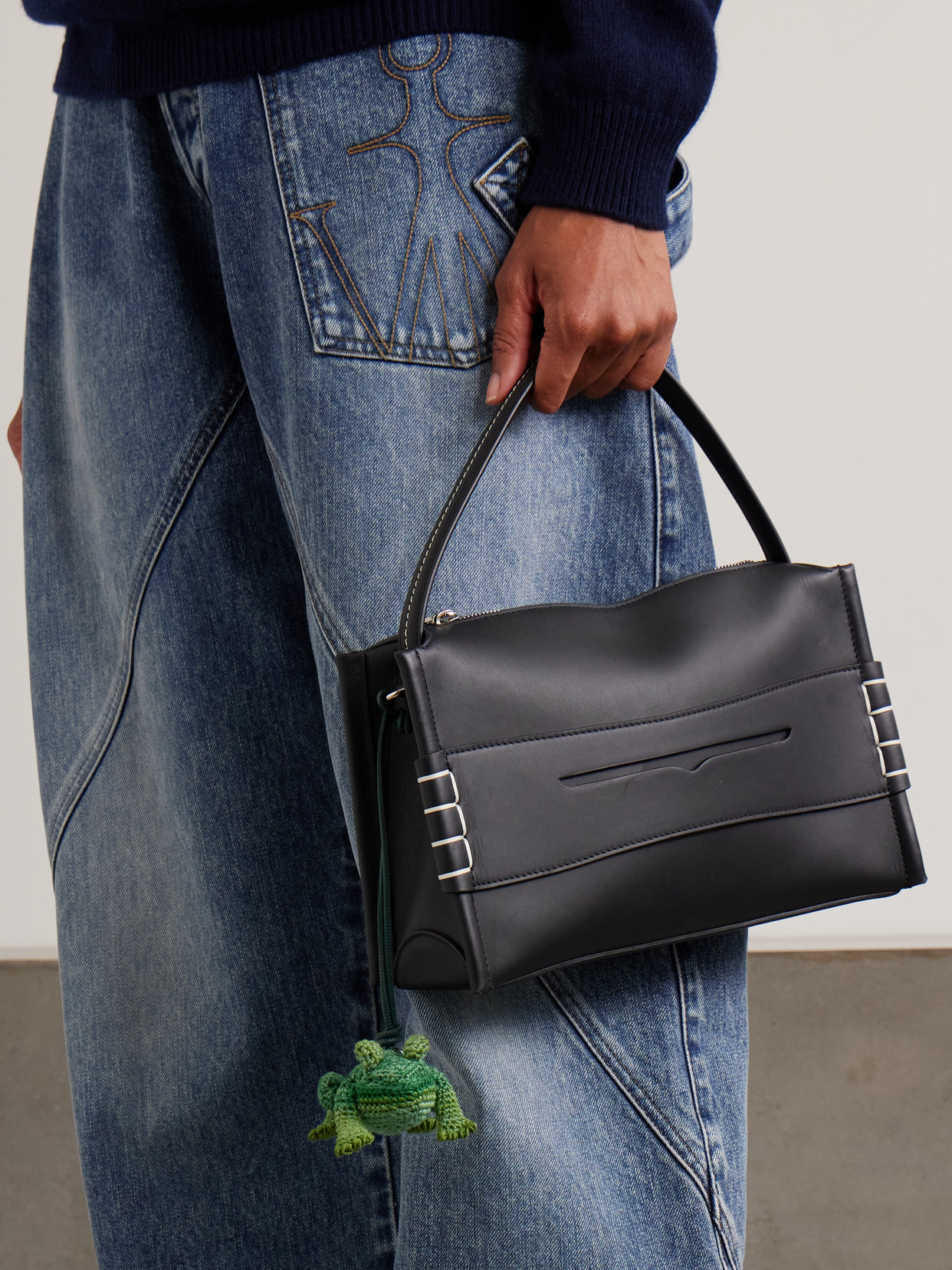 Jw Anderson Frog Crocheted Cotton And Leather Bag Charm In Green