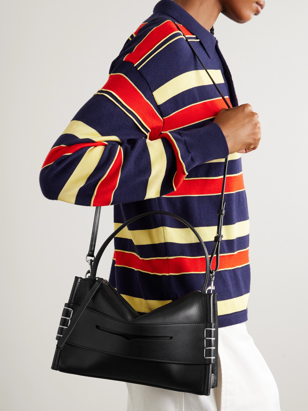 Jw Anderson Loafer Whipstitched Leather Shoulder Bag In Black