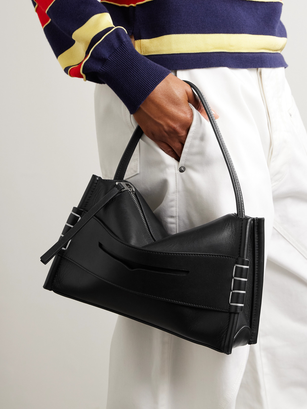 Jw Anderson Loafer Whipstitched Leather Shoulder Bag In Black