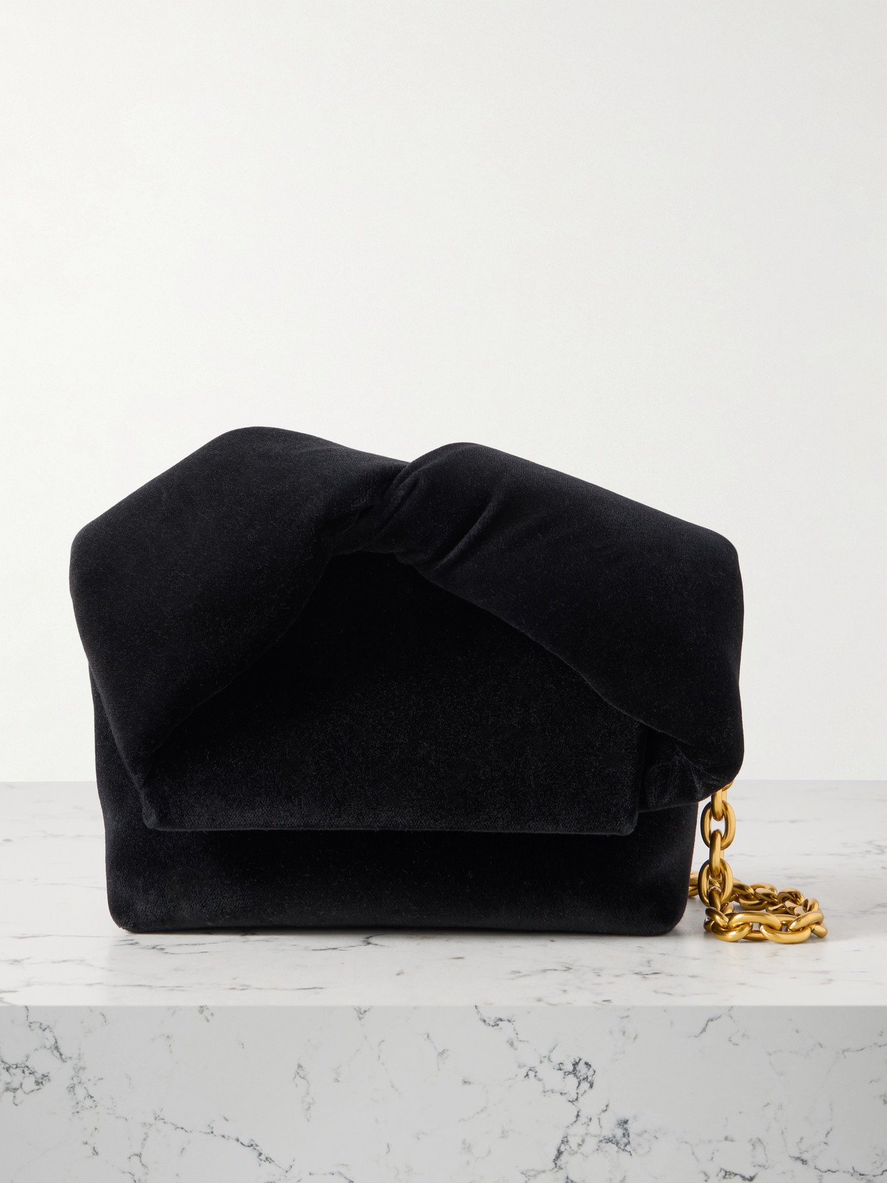 Jw Anderson Twister Small Velvet Tote In Black
