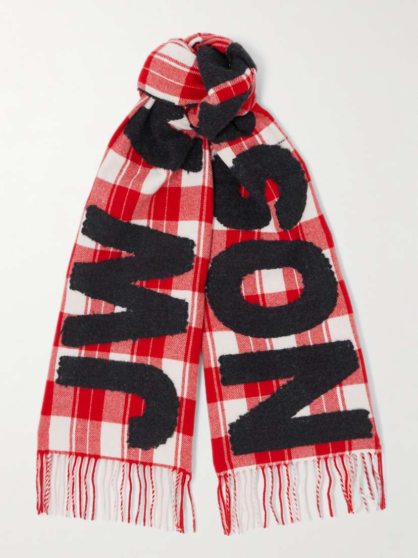 JW Anderson Fringed Appliquéd Checked Wool-blend Scarf
