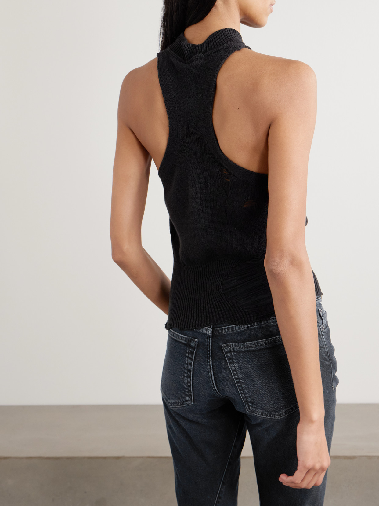Distressed Cotton And Wool-Blend Tank
