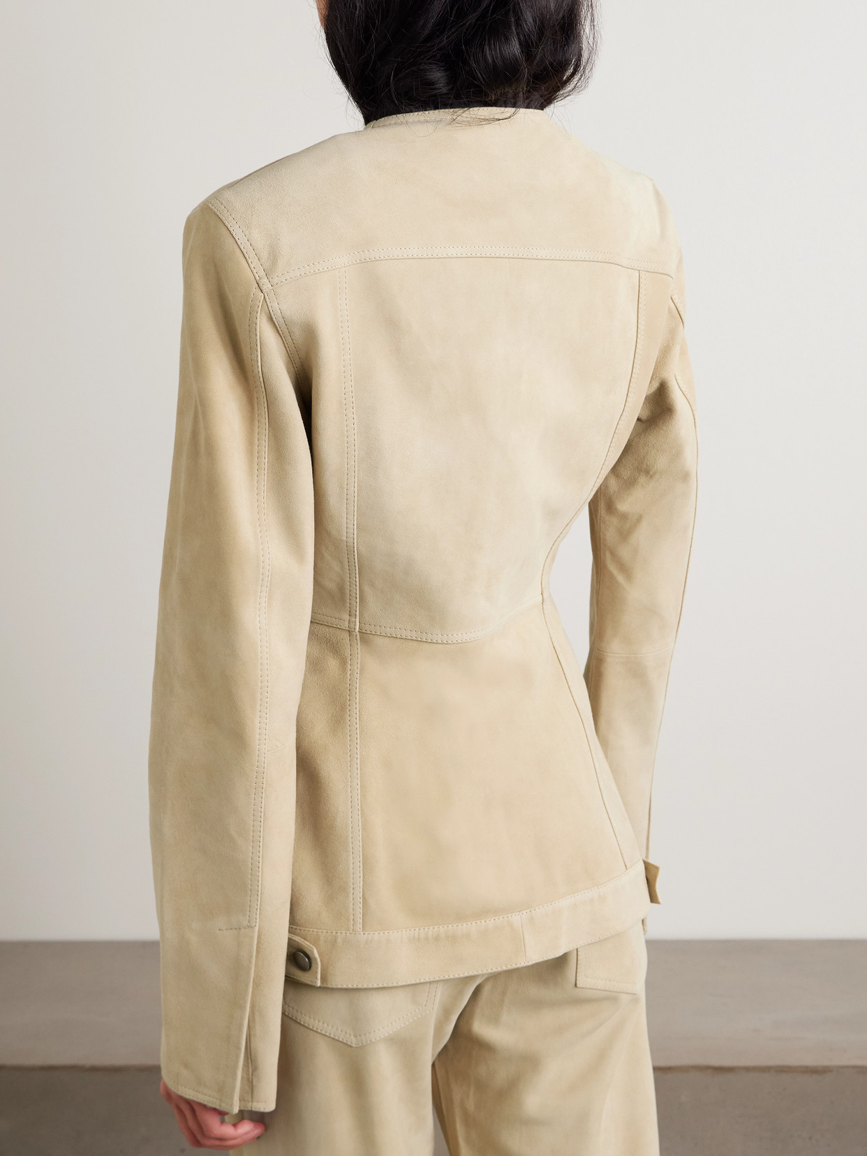 Haikure Temple Paneled Suede Jacket In Neutral