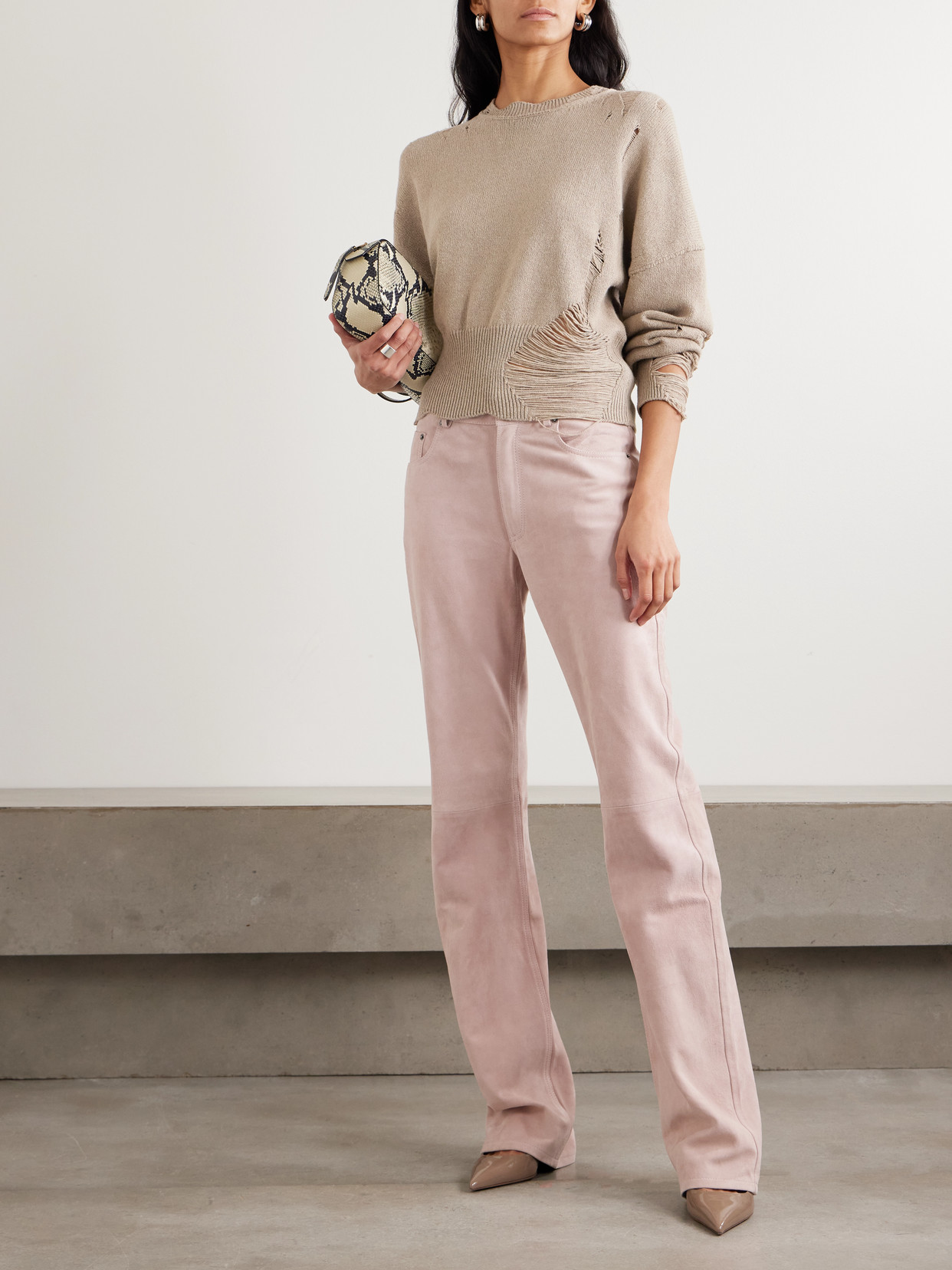 Marcy Distressed Cotton And Wool-Blend Sweater