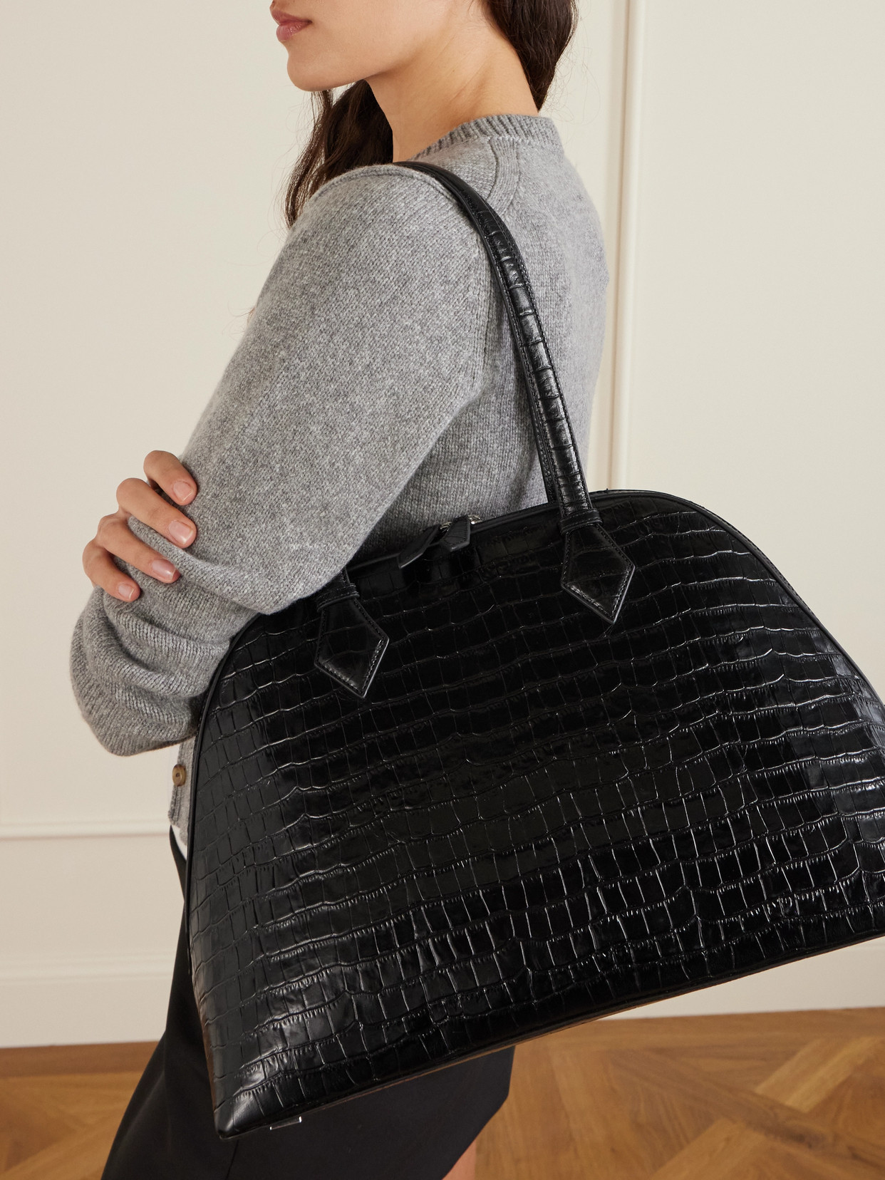 A.emery Harnick Croc-effect Leather Shoulder Bag In Black