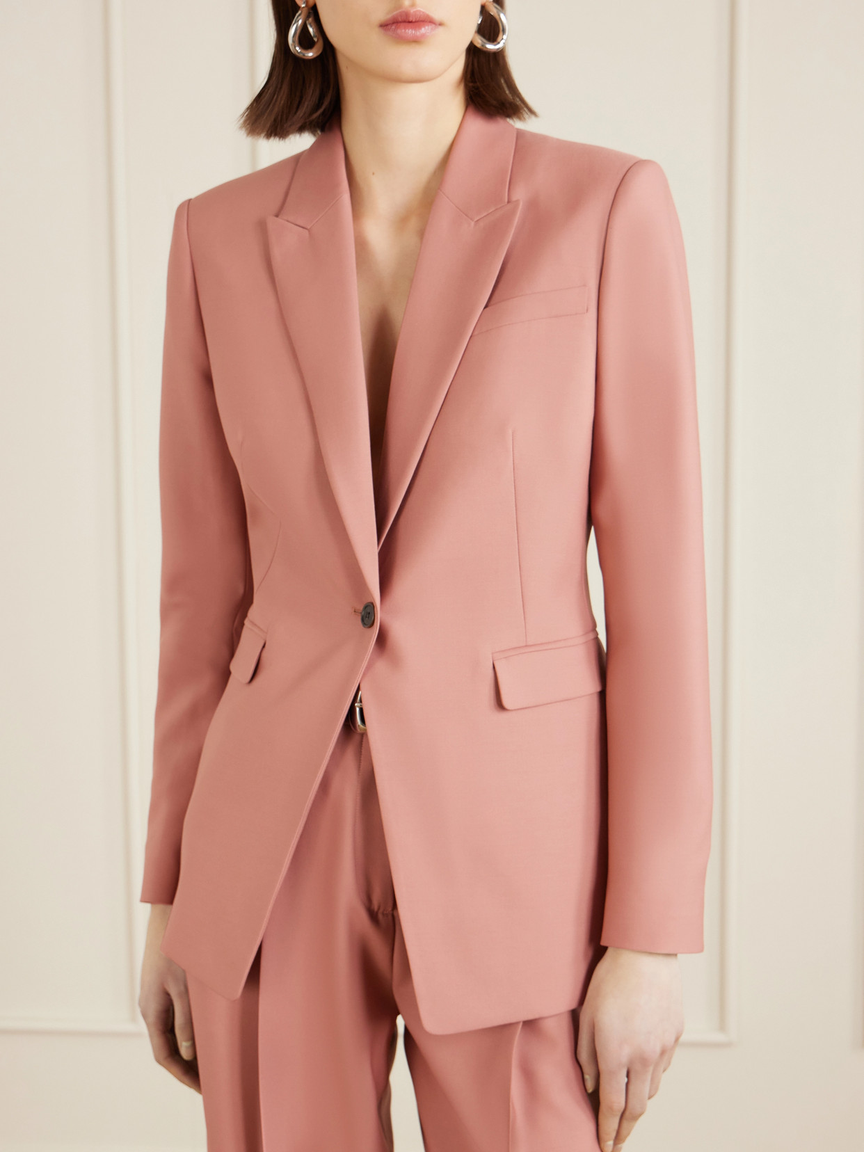 Another Tomorrow Grain De Poudre Wool Blazer In Pink