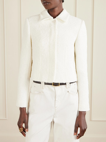 Another Tomorrow Cropped cotton bouclé-tweed jacket