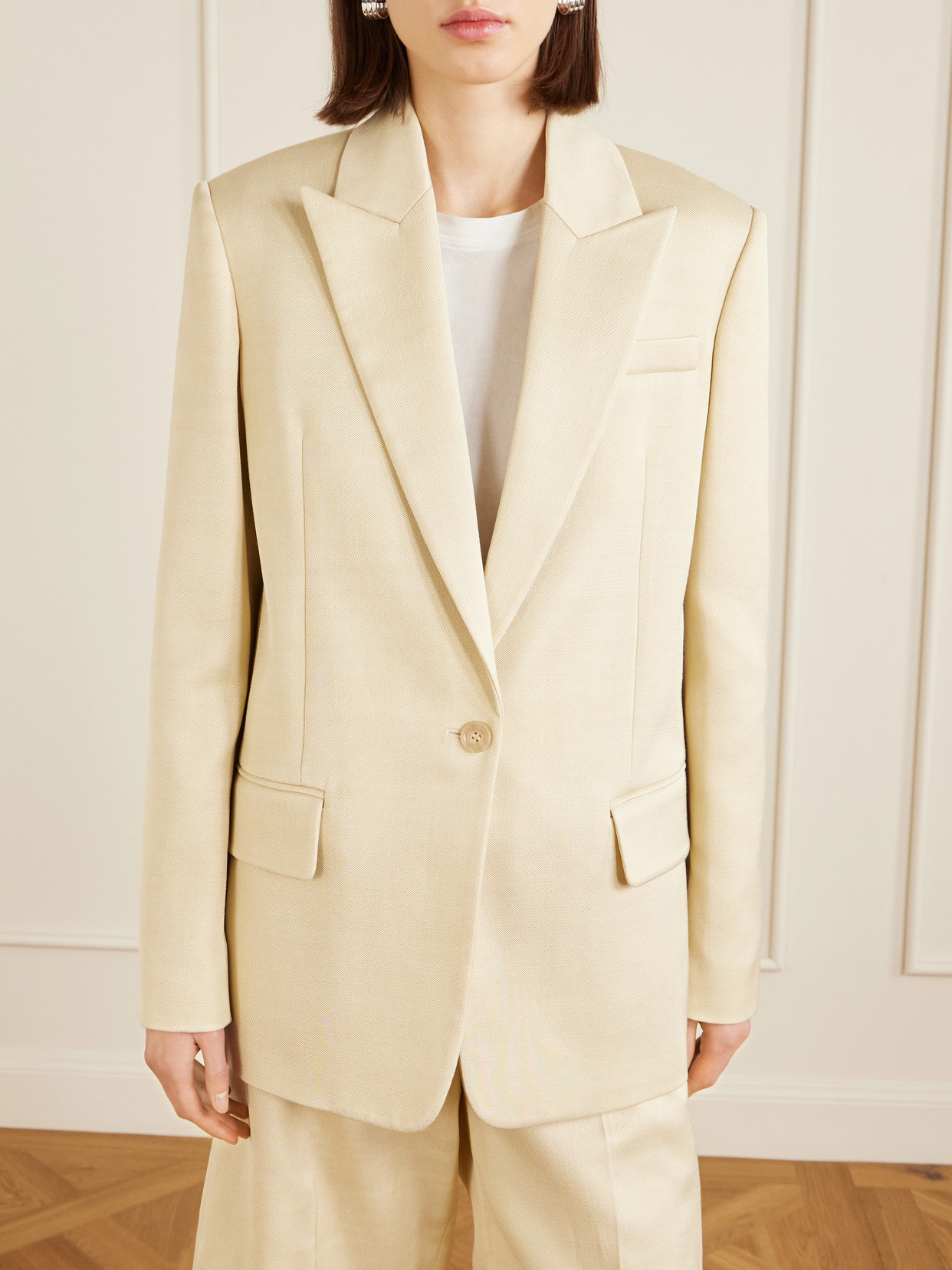Another Tomorrow Oversized Twill Blazer In Neutral