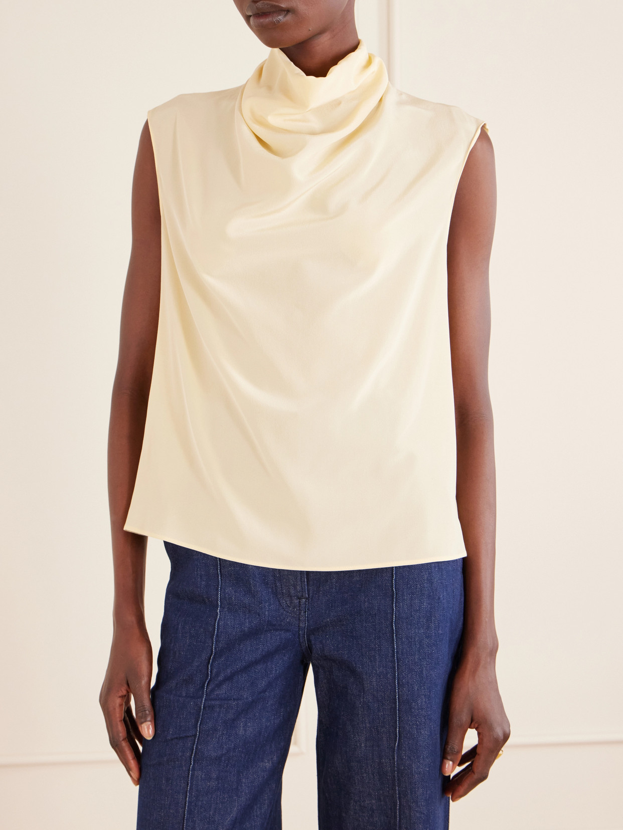 Draped Silk-Crepe Blouse