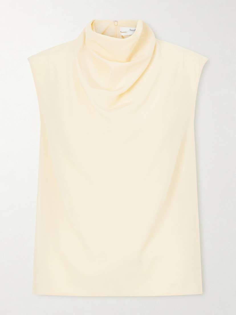 Another Tomorrow Draped Silk-crepe Blouse