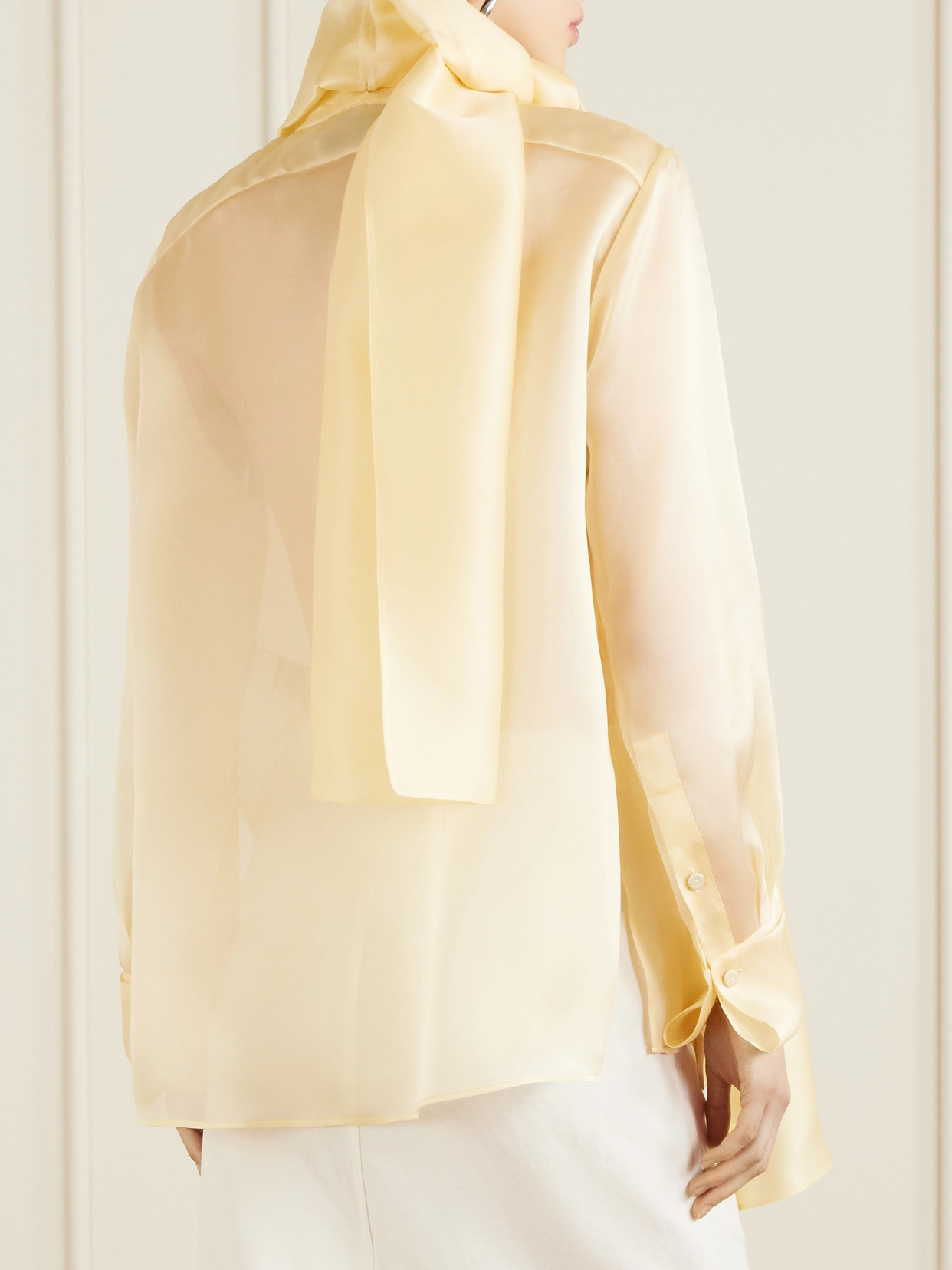 Bow-Embellished Silk-Organza Blouse