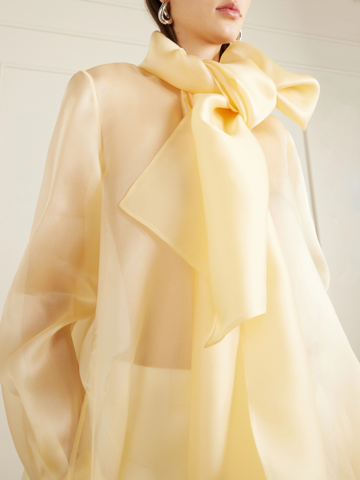 Bow-Embellished Silk-Organza Blouse