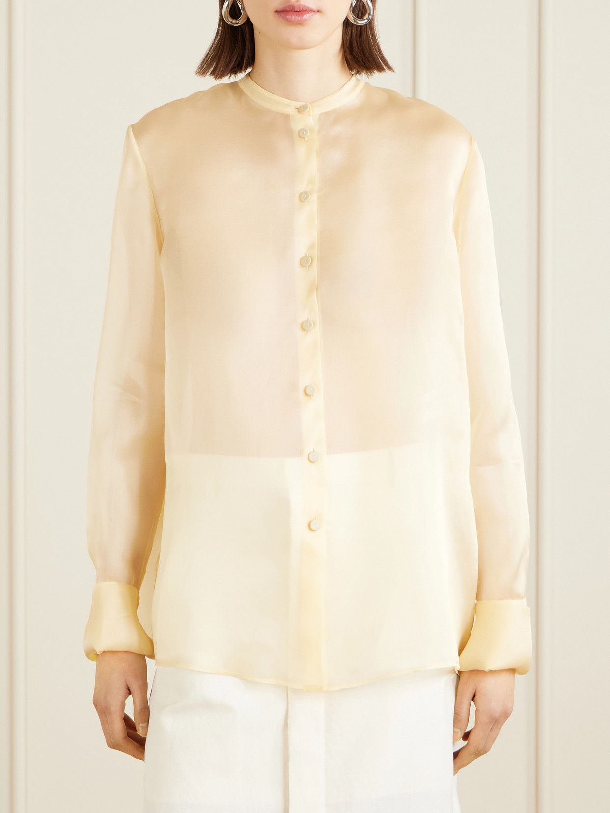 Bow-Embellished Silk-Organza Blouse