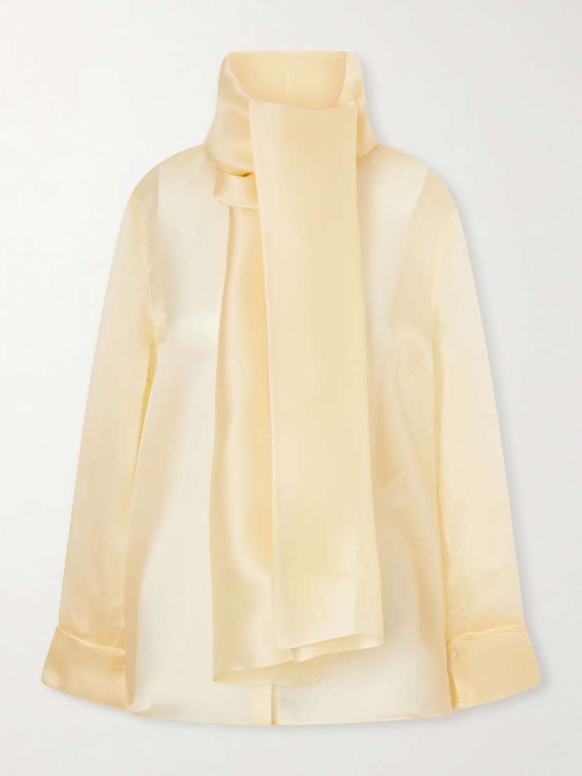 Another Tomorrow Bow-embellished Silk-organza Blouse