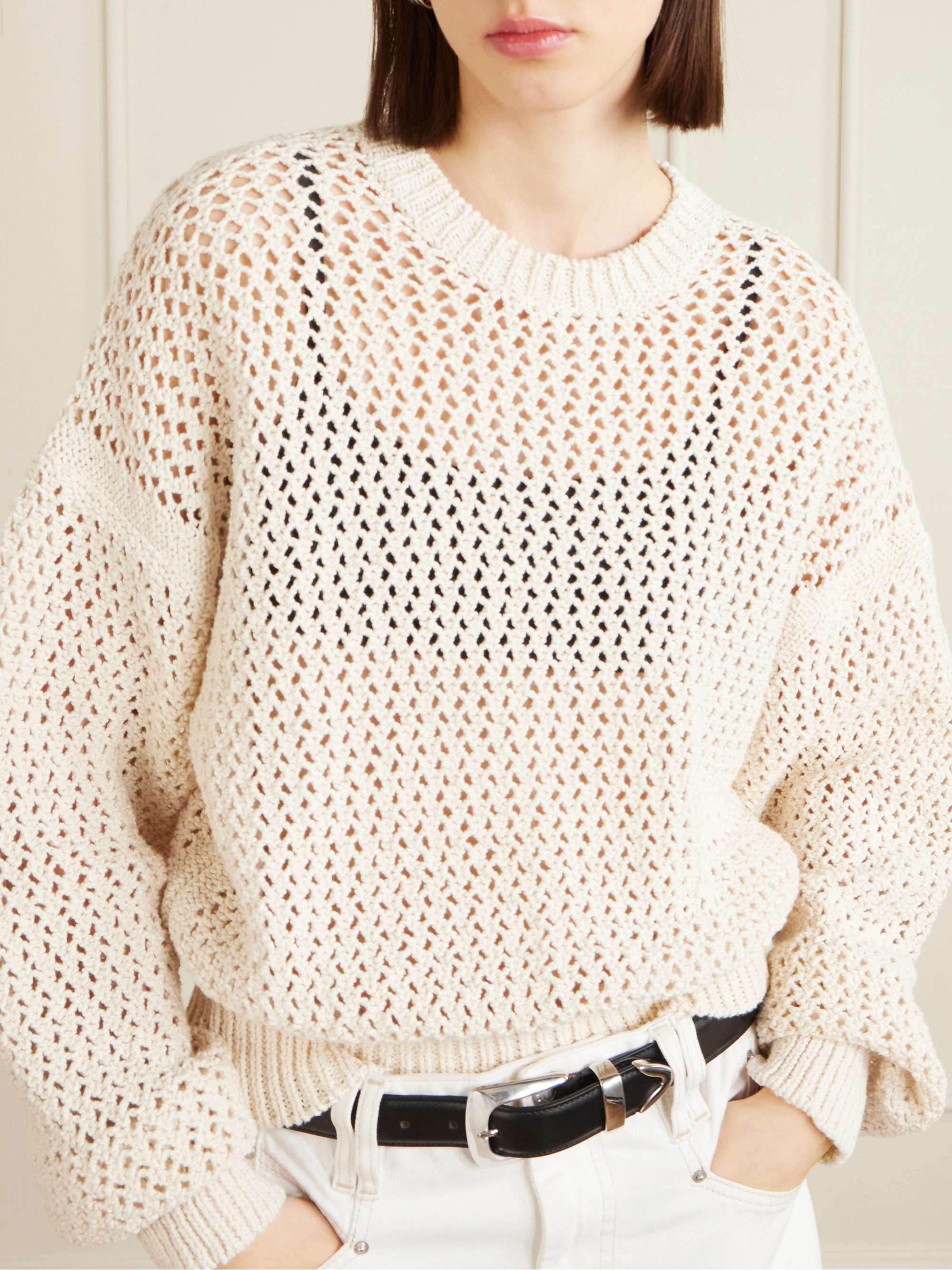ANOTHER TOMORROW Open-knit cotton sweater | NET-A-PORTER