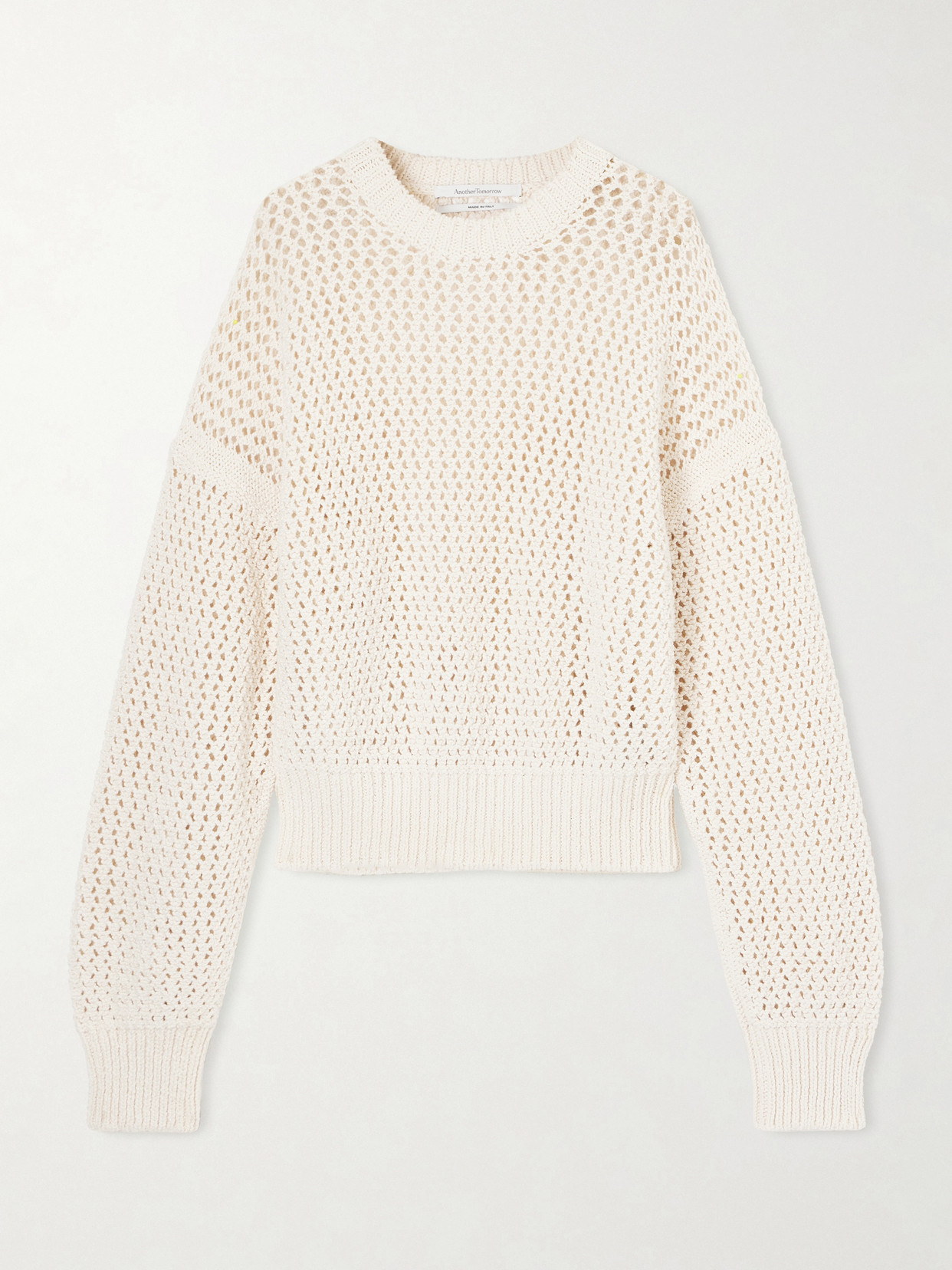 Another Tomorrow Open-knit Cotton Sweater In Nude