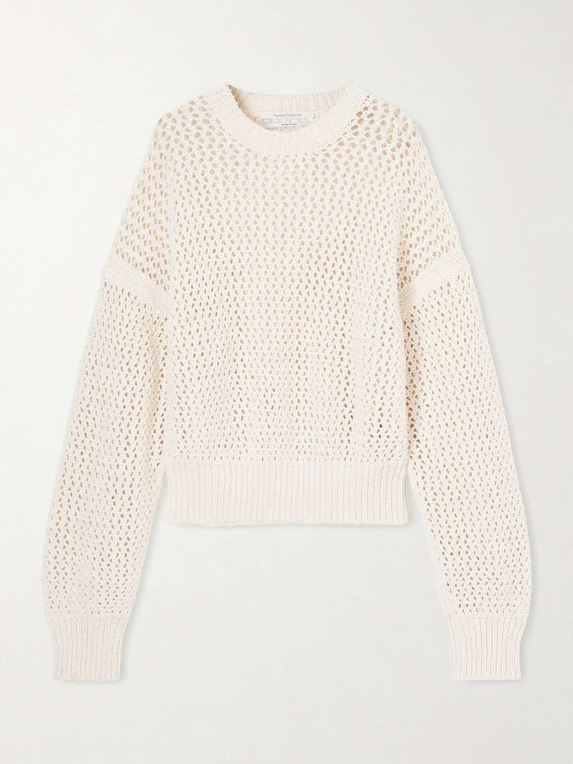 Another Tomorrow Open-knit Cotton Sweater