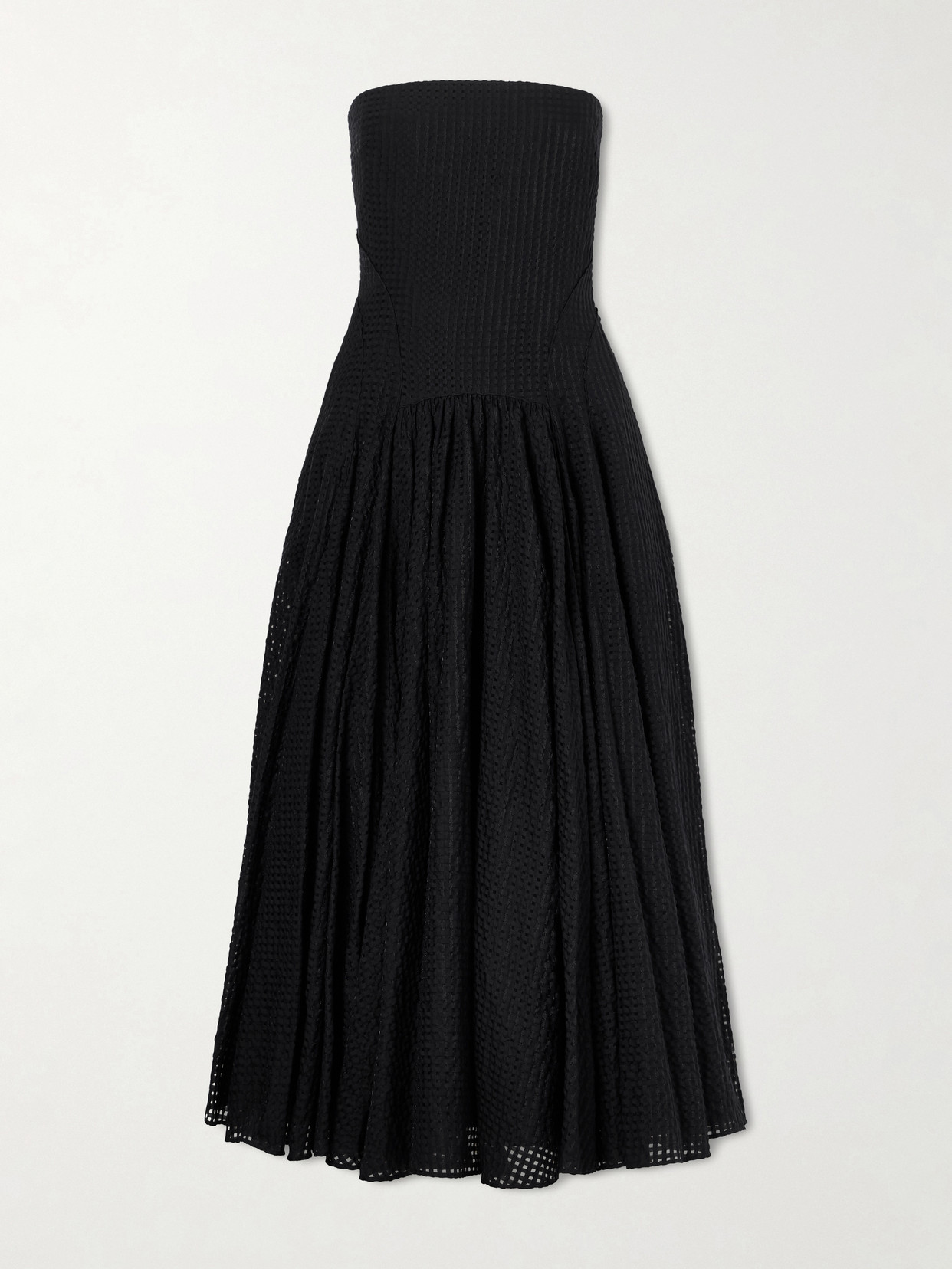 Another Tomorrow Strapless Woven Midi Dress In Black