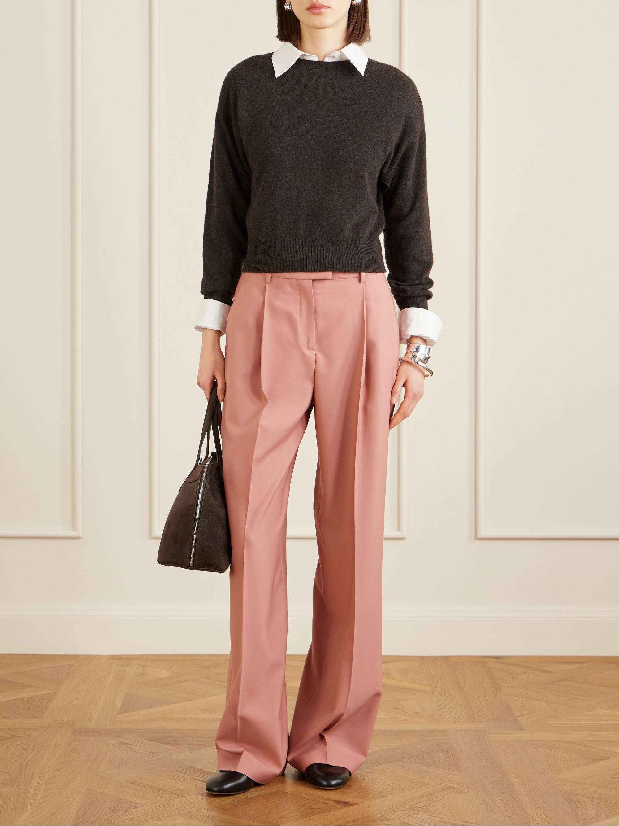 ANOTHER TOMORROW + NET SUSTAIN pleated merino wool-twill wide-leg pants