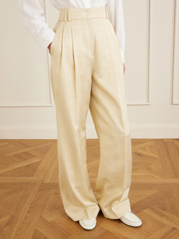 Another Tomorrow Pleated twill wide-leg pants
