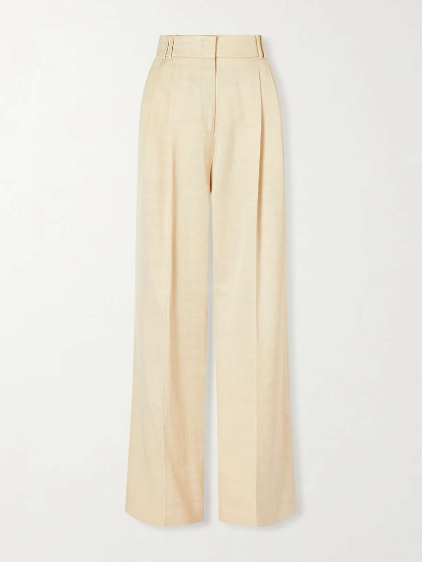 Another Tomorrow Pleated Twill Wide-leg Pants