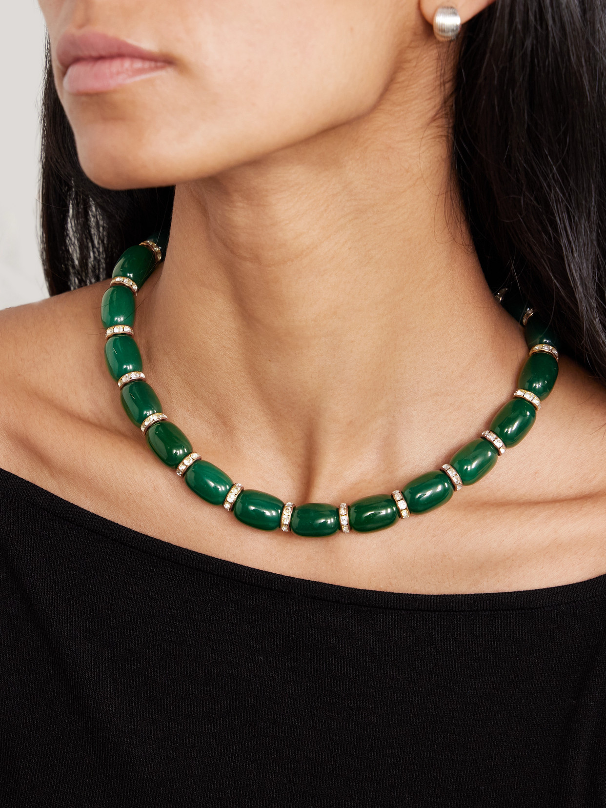 Julietta Donna Rhodium-plated, Resin And Crystal Necklace In Green