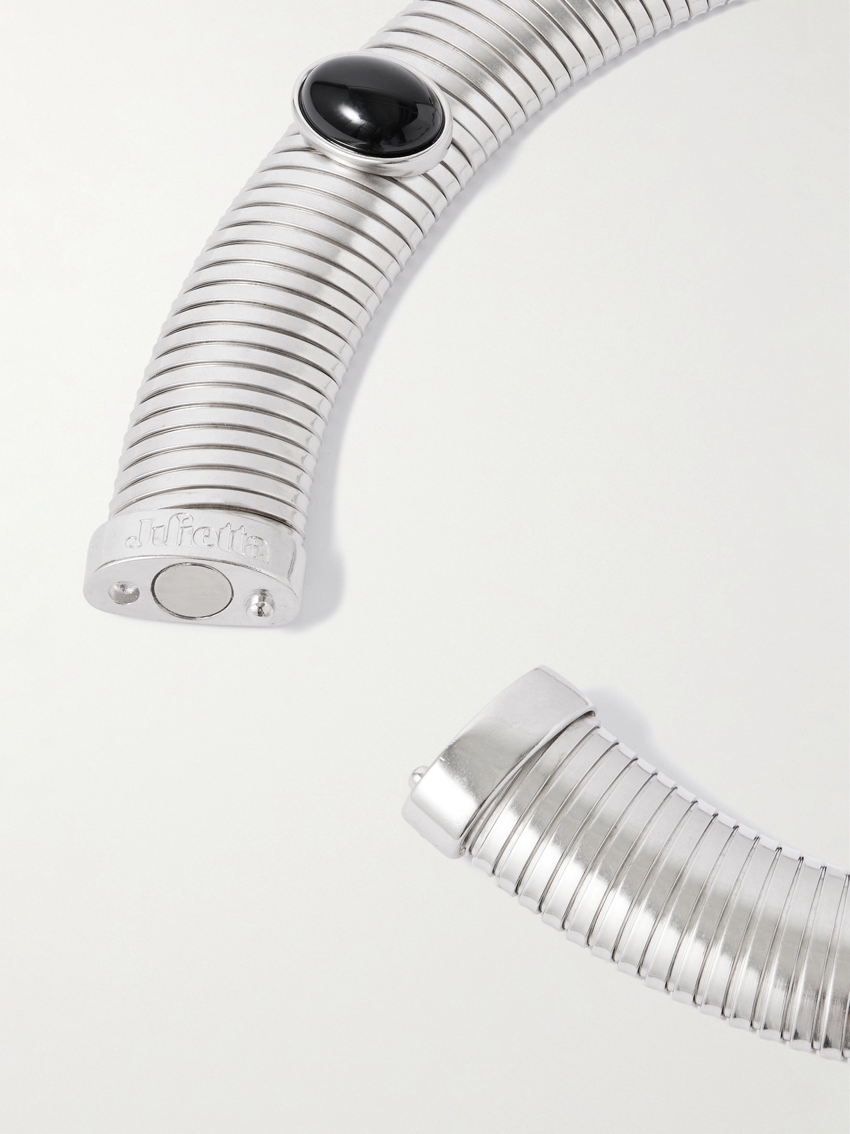 Julietta Celeste Rhodium-plated Onyx Choker In Metallic