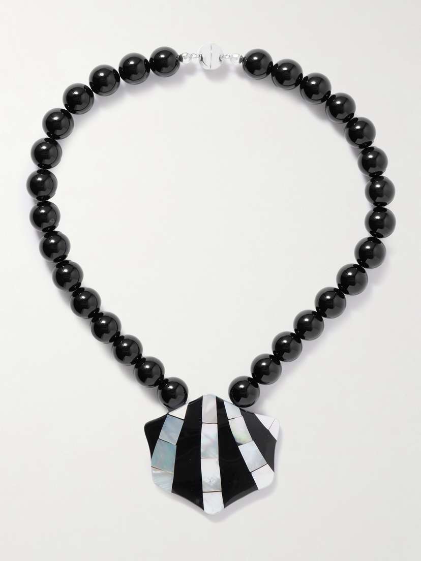 Maris Silver-tone Onyx, Resin And Shell Necklace