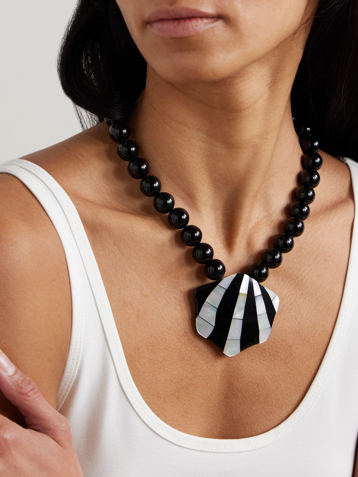 Julietta Maris Silver-tone Onyx, Resin And Shell Necklace In Black