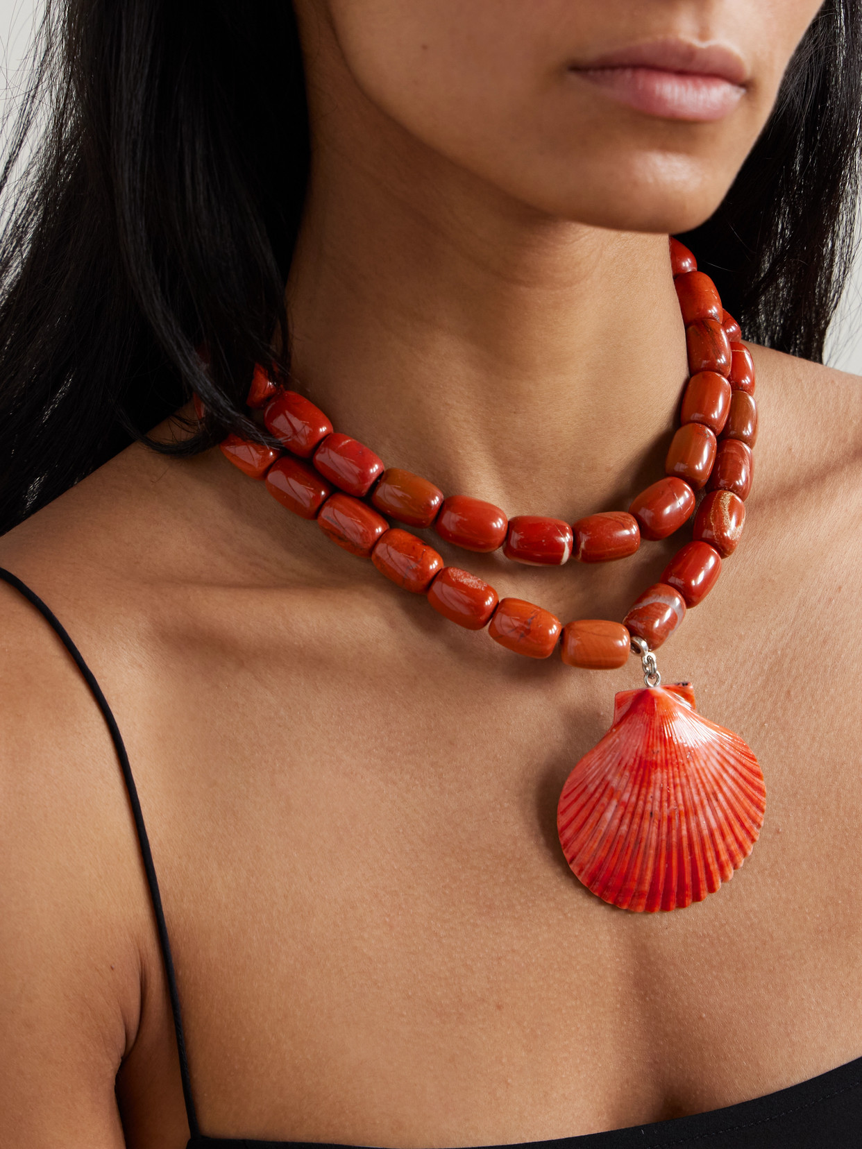 Julietta Luma Silver-tone, Jasper, Resin And Shell Necklace In Burgundy