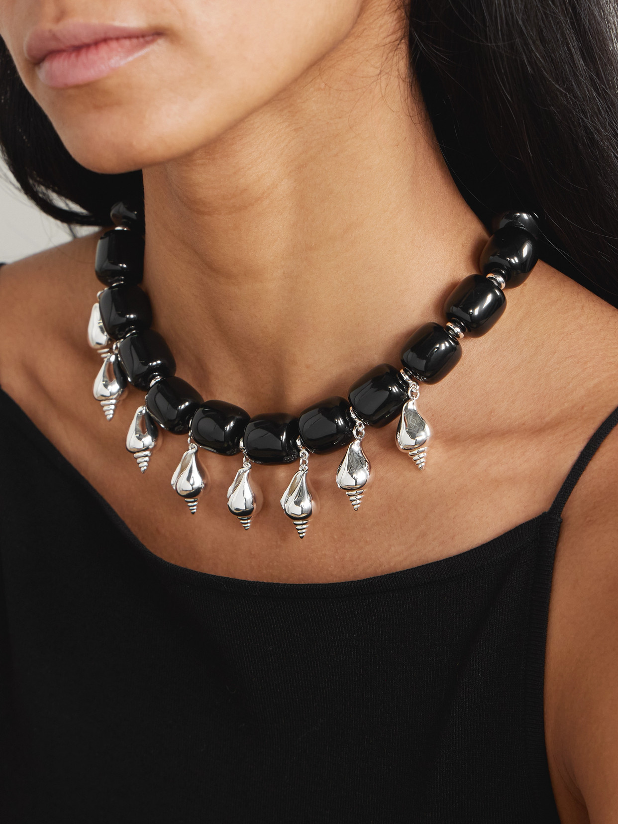 Julietta Odeon Silver-tone And Resin Necklace In Black