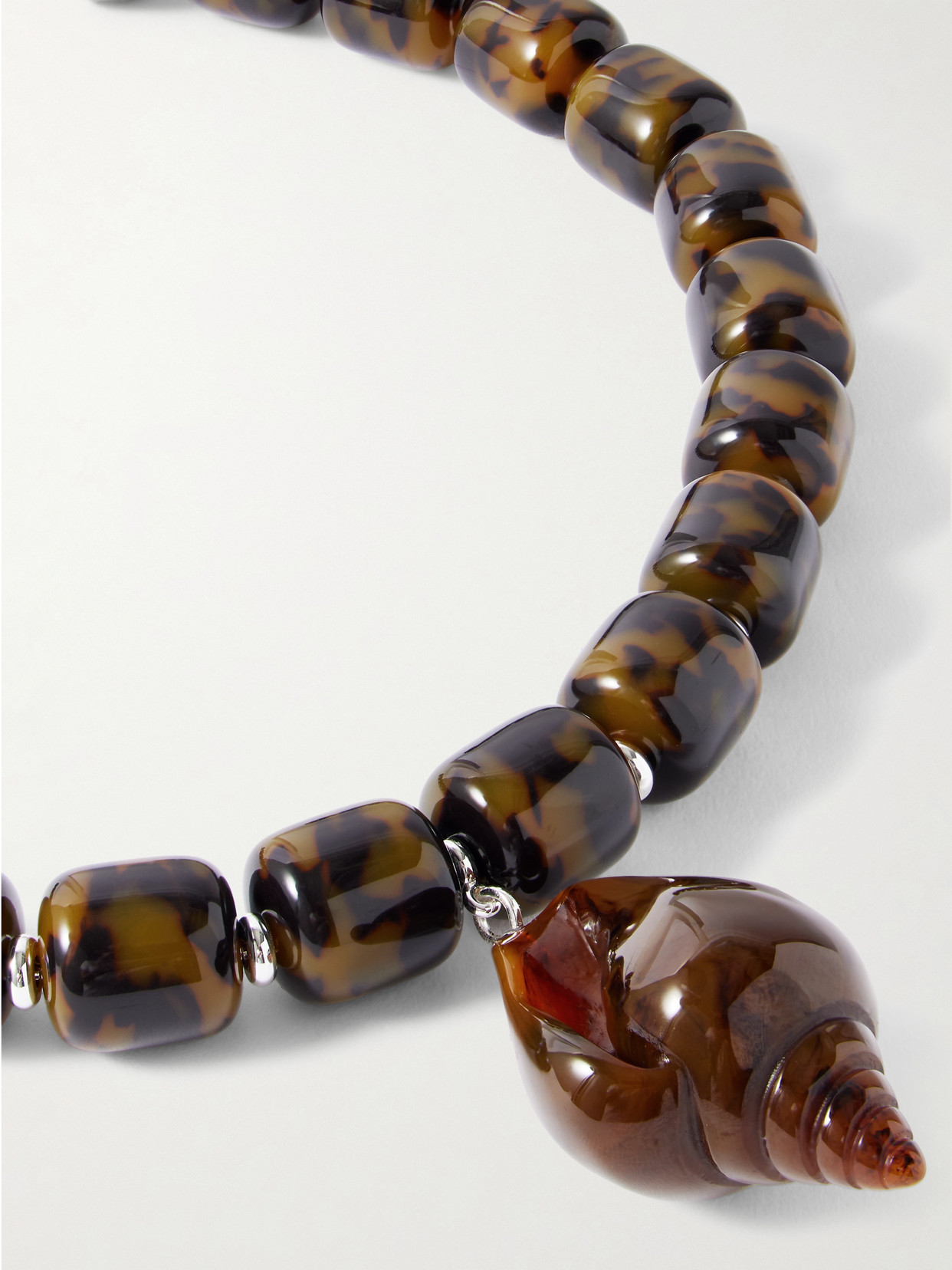 Julietta Concha Rhodium-plated Resin Necklace In Brown