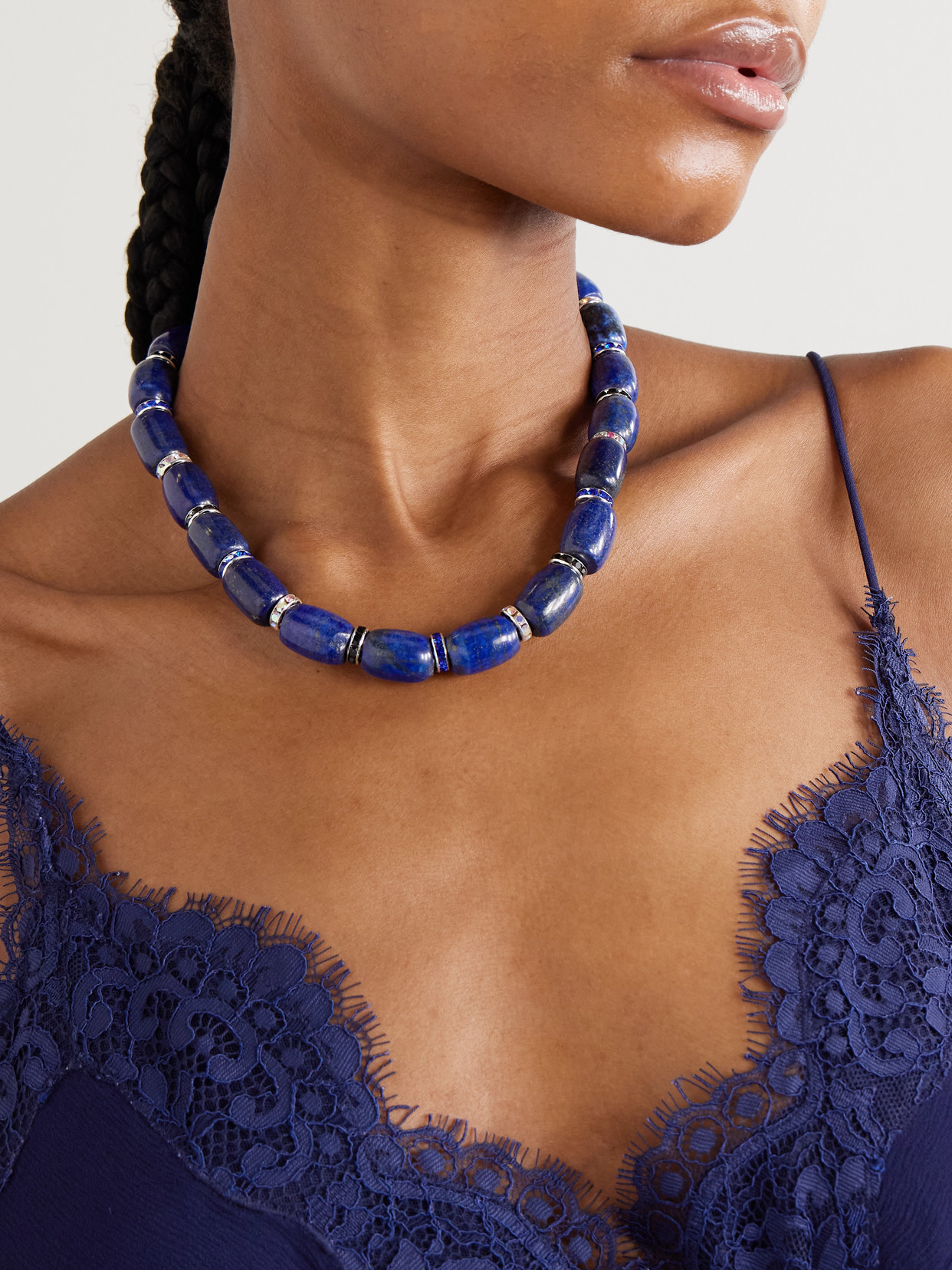 Julietta Donna Rhodium-plated, Lapis Lazuli, Crystal And Enamel Necklace In Blue