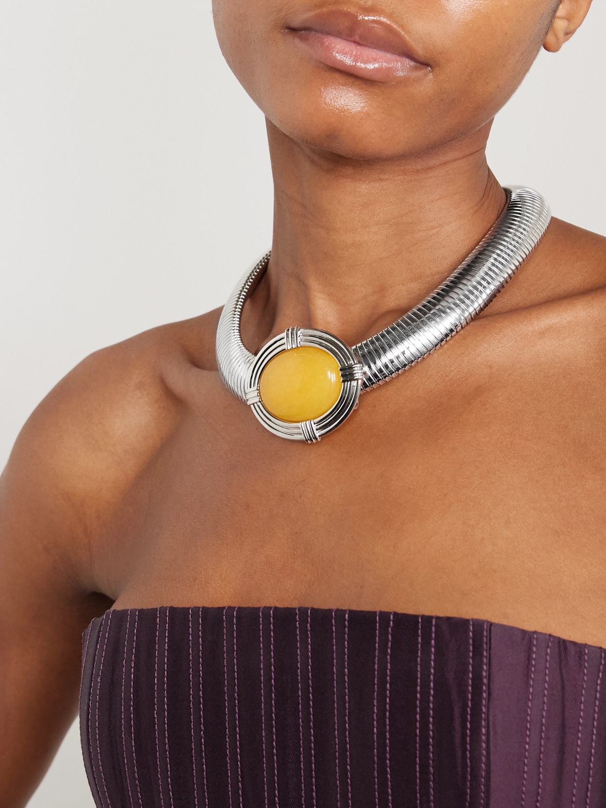 Julietta Hera Rhodium-plated Citrine Necklace In Silver