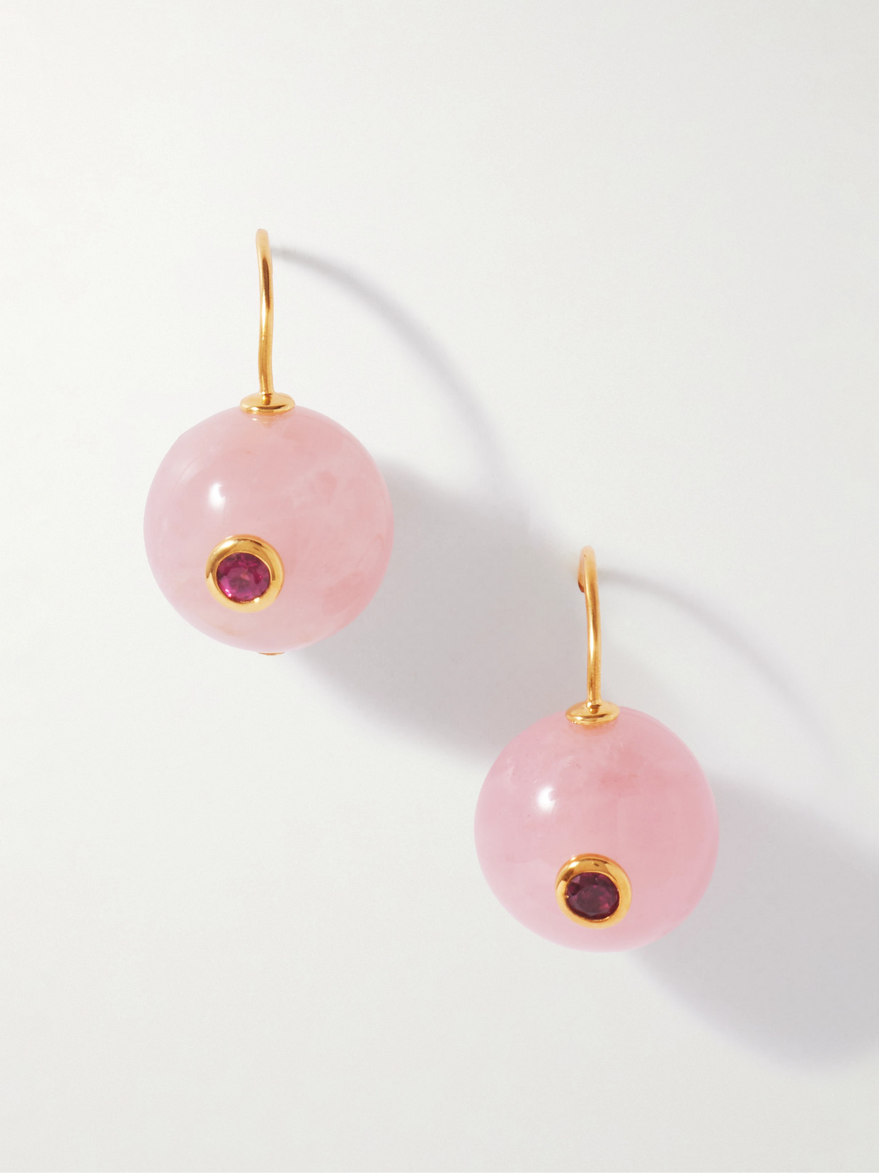Lizzie Fortunato Comet Gold-plated, Rose Quartz And Rhodolite Earrings In Pink