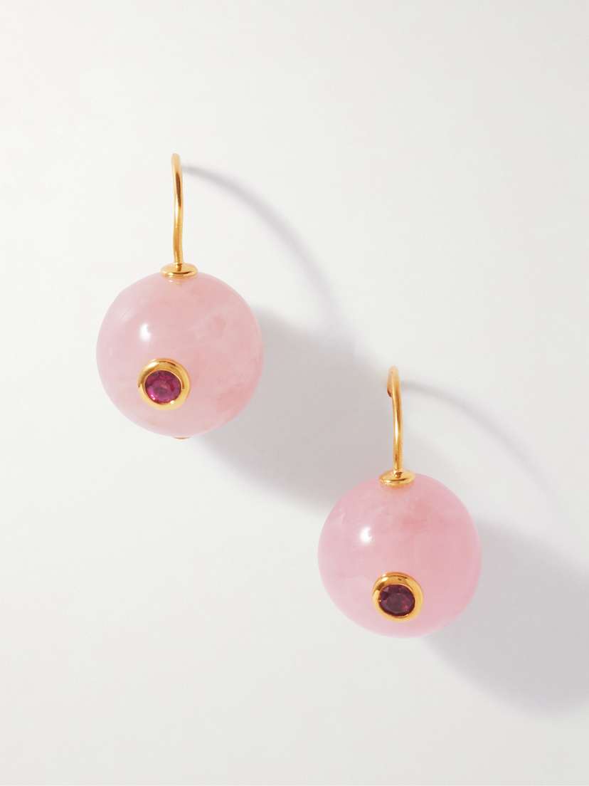 Lizzie Fortunato Comet Gold-plated, Rose Quartz And Rhodolite Earrings
