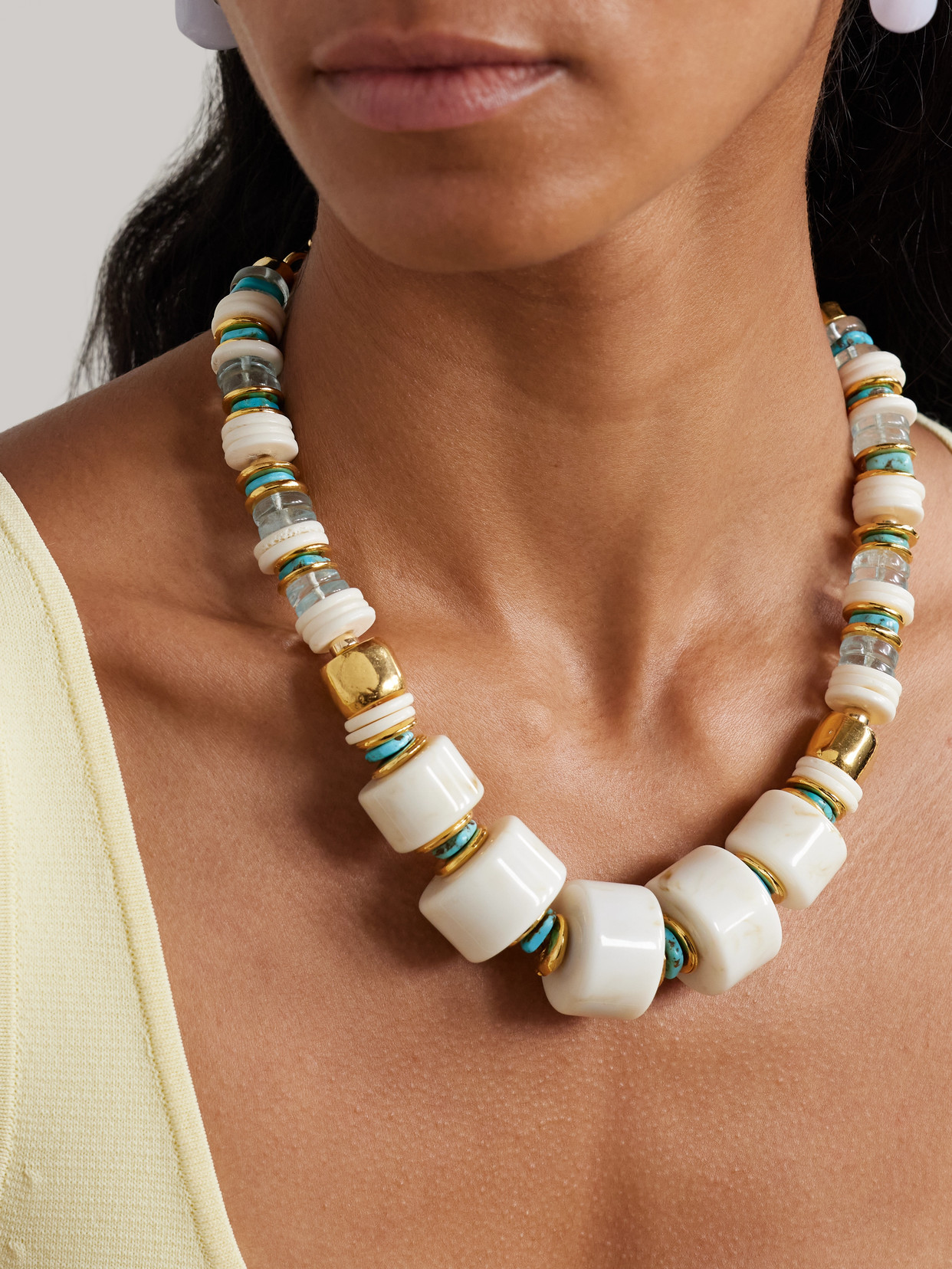Lizzie Fortunato Granada Gold-plated, Bone And Turquoise Beaded Necklace In Multi