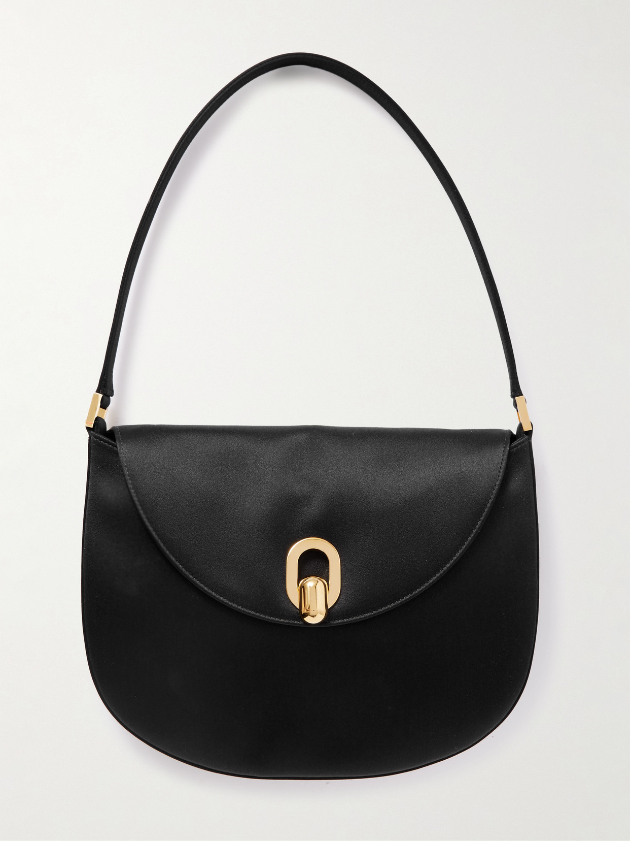 Savette Tondo Small Satin Shoulder Bag In Black