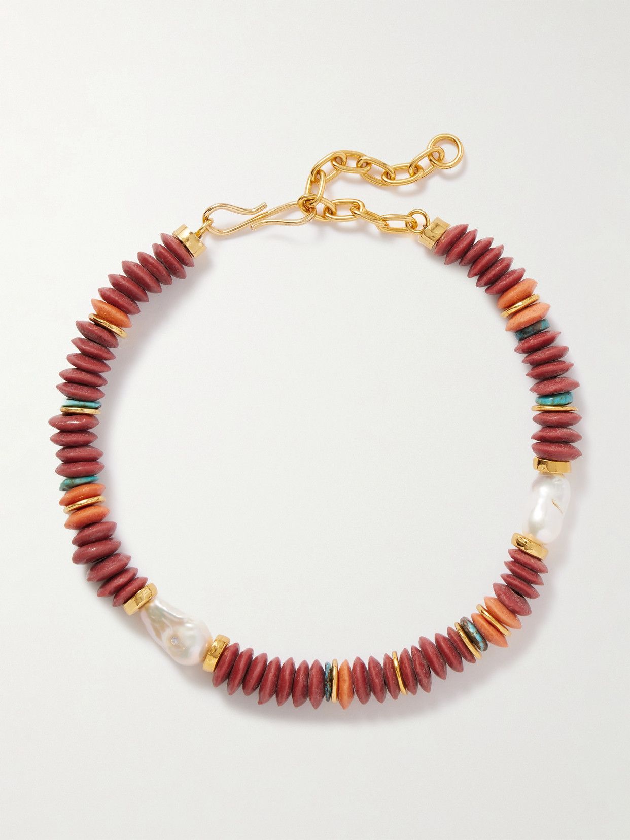 Lizzie Fortunato Umi Gold-plated, Turquoise And Pearl Beaded Necklace In Brown