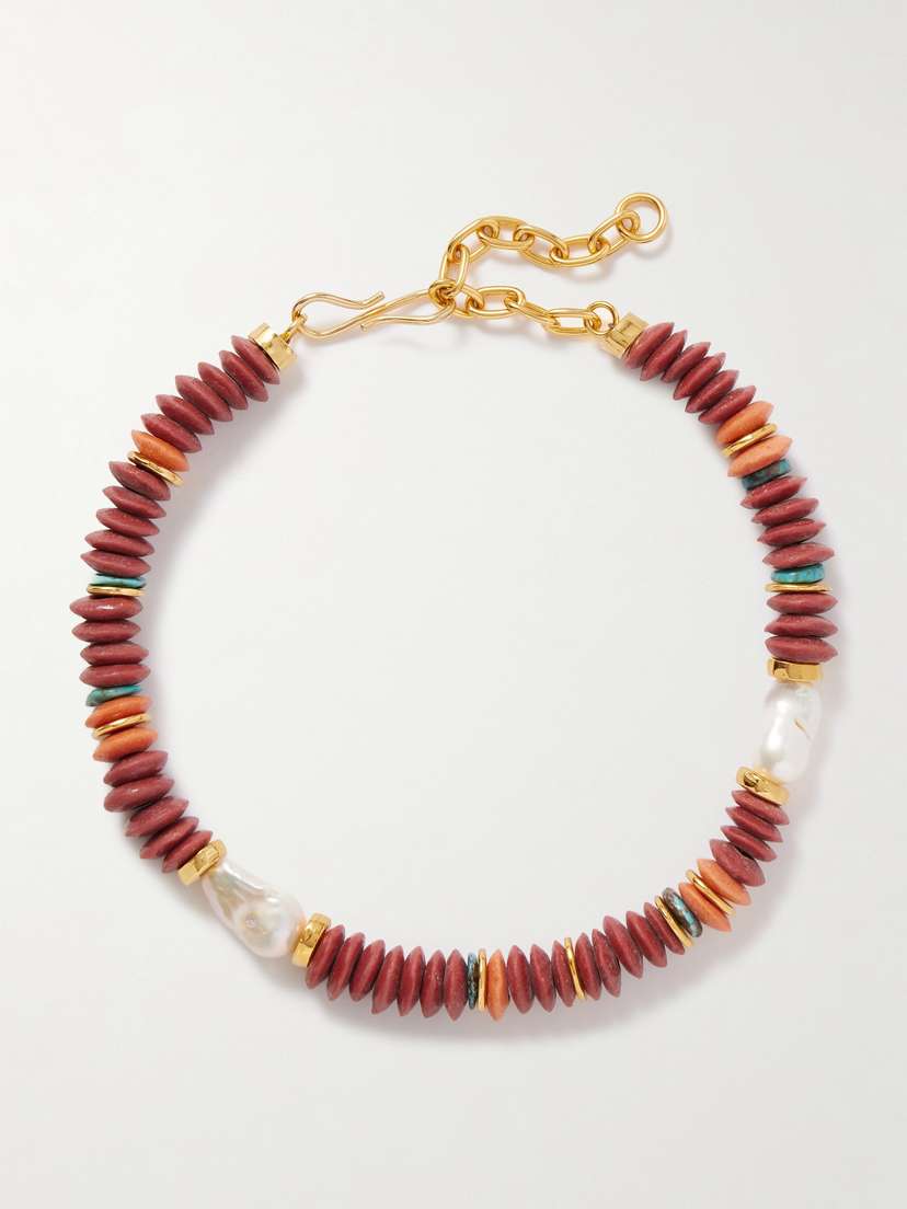 Lizzie Fortunato Umi Gold-plated, Turquoise And Pearl Beaded Necklace