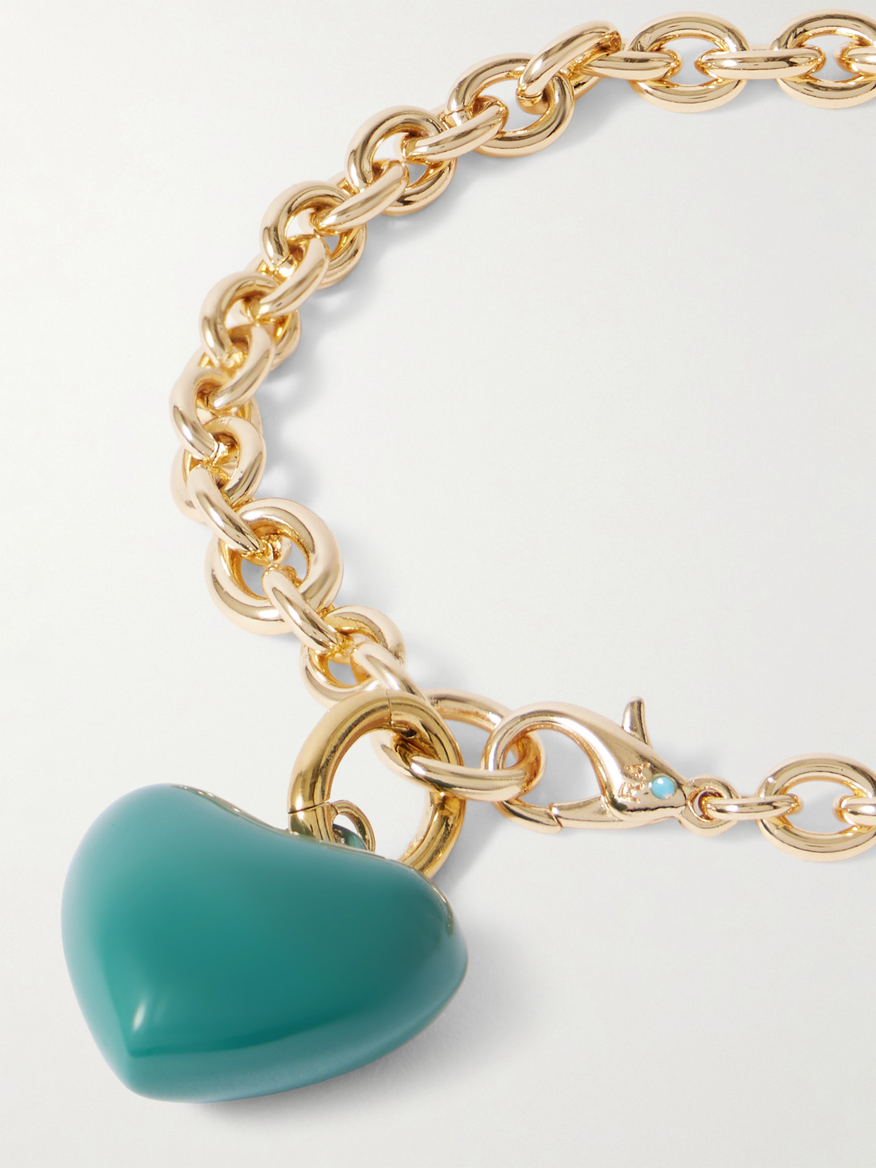 Roxanne Assoulin The Mini Puffy Heart Gold-tone And Enamel Bracelet In Green