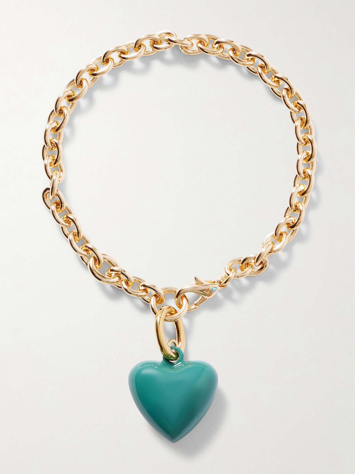 Roxanne Assoulin The Mini Puffy Heart Gold-tone And Enamel Bracelet In Green